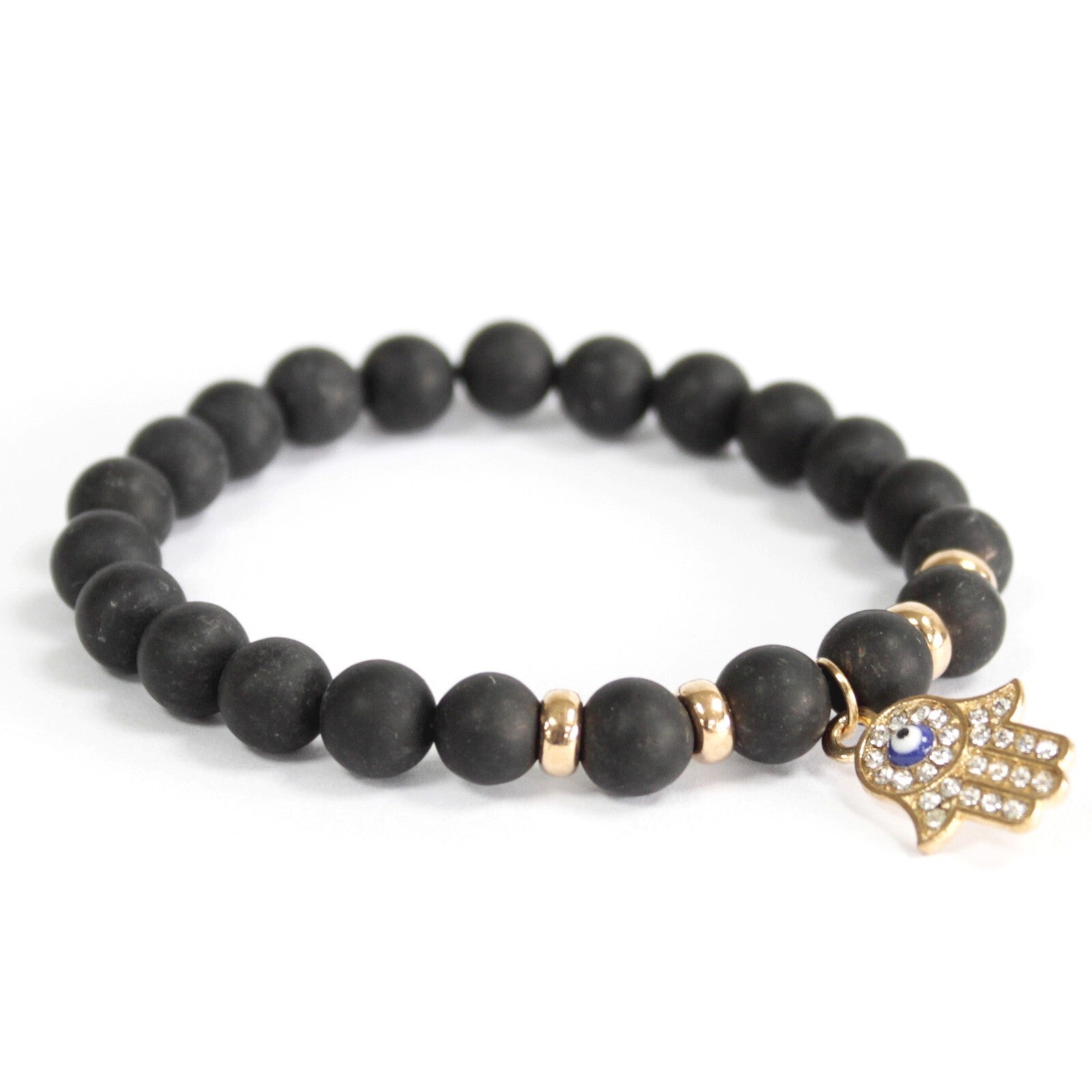 Hamsa / Black Agate - Gemstone Bracelet - Per case: 3 Piece