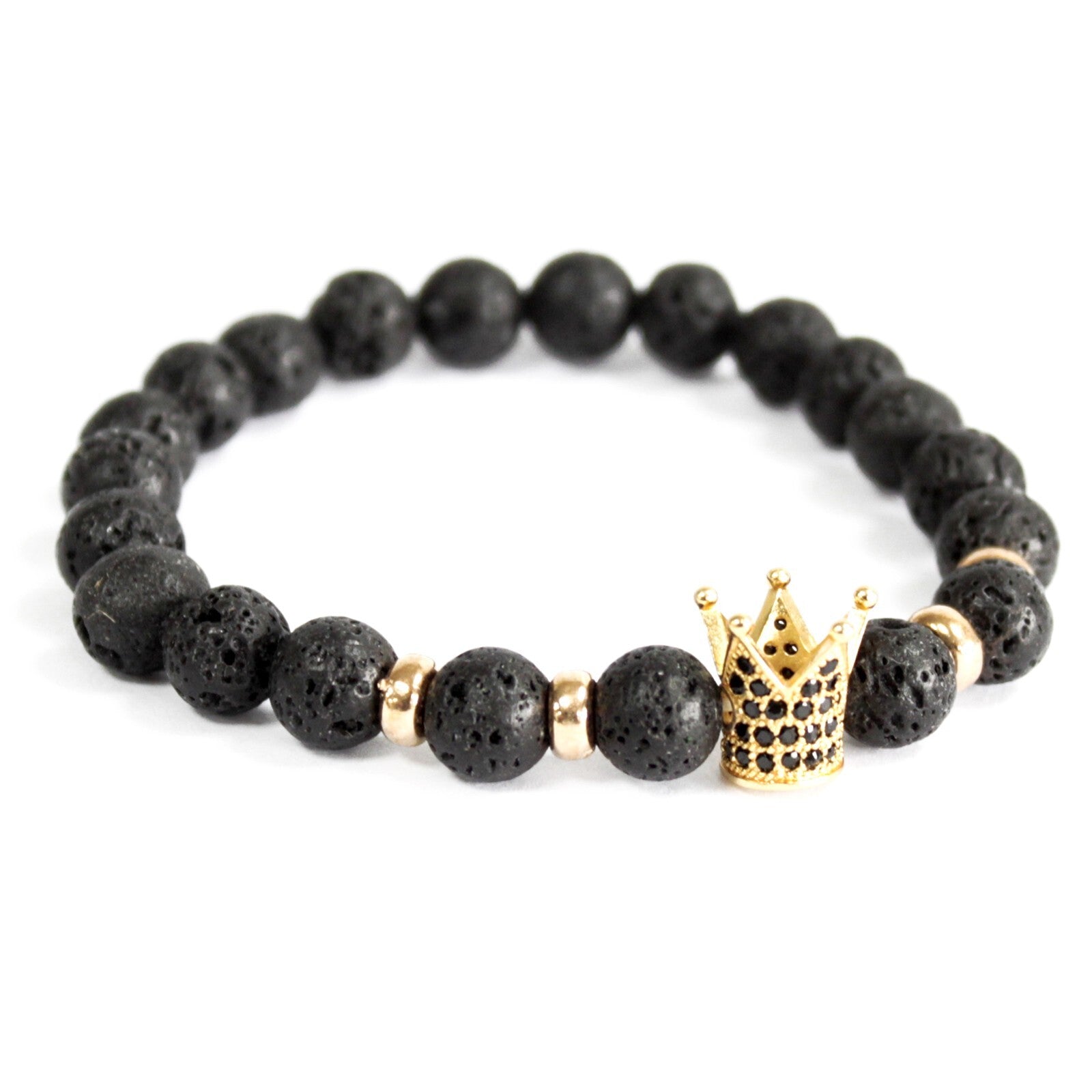 Gold Crown / Lava Stone - Gemstone Bracelet - Per case: 3 Piece