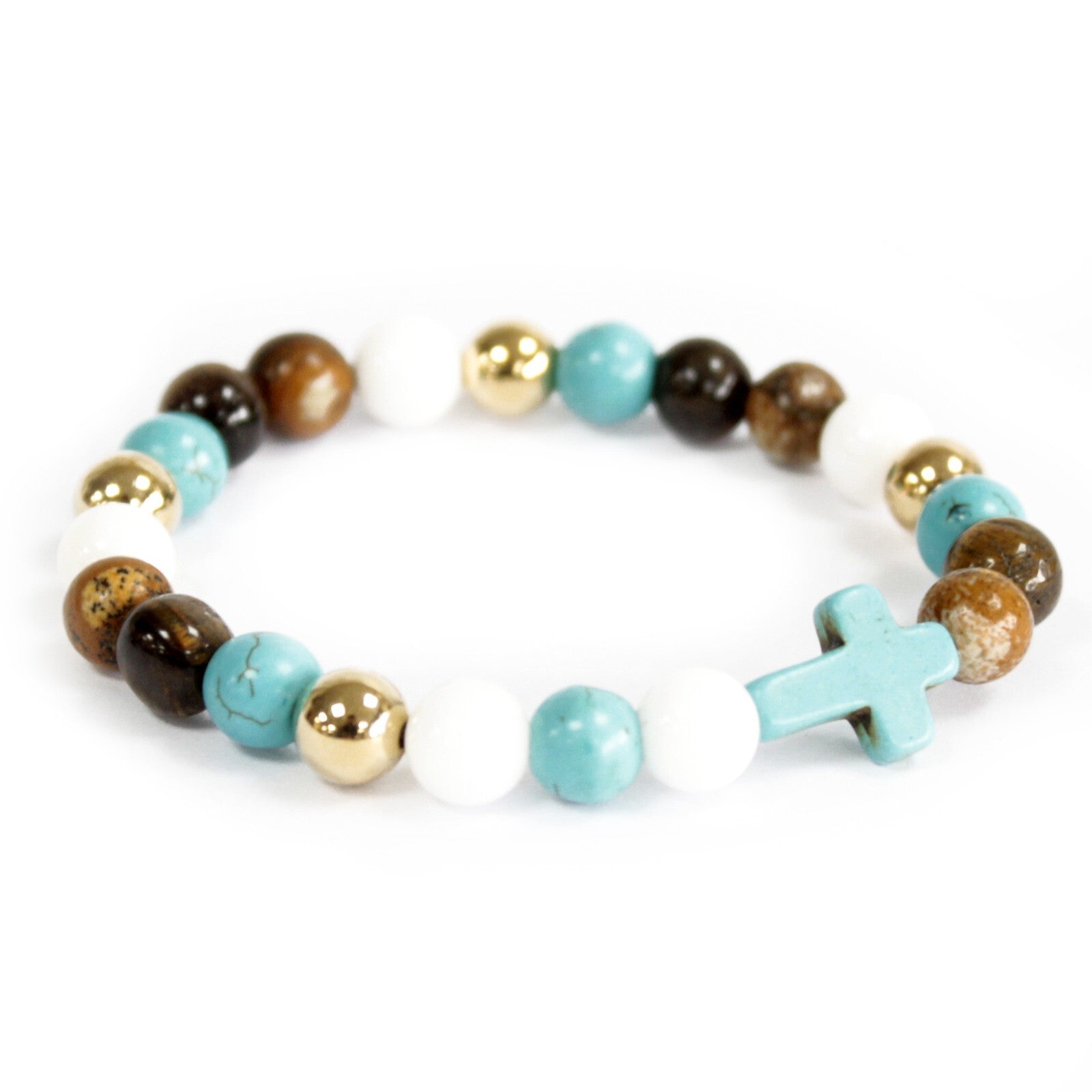 Turquoise Cross / Royal Beads - Gemstone Bracelet - Per case: 3 Piece