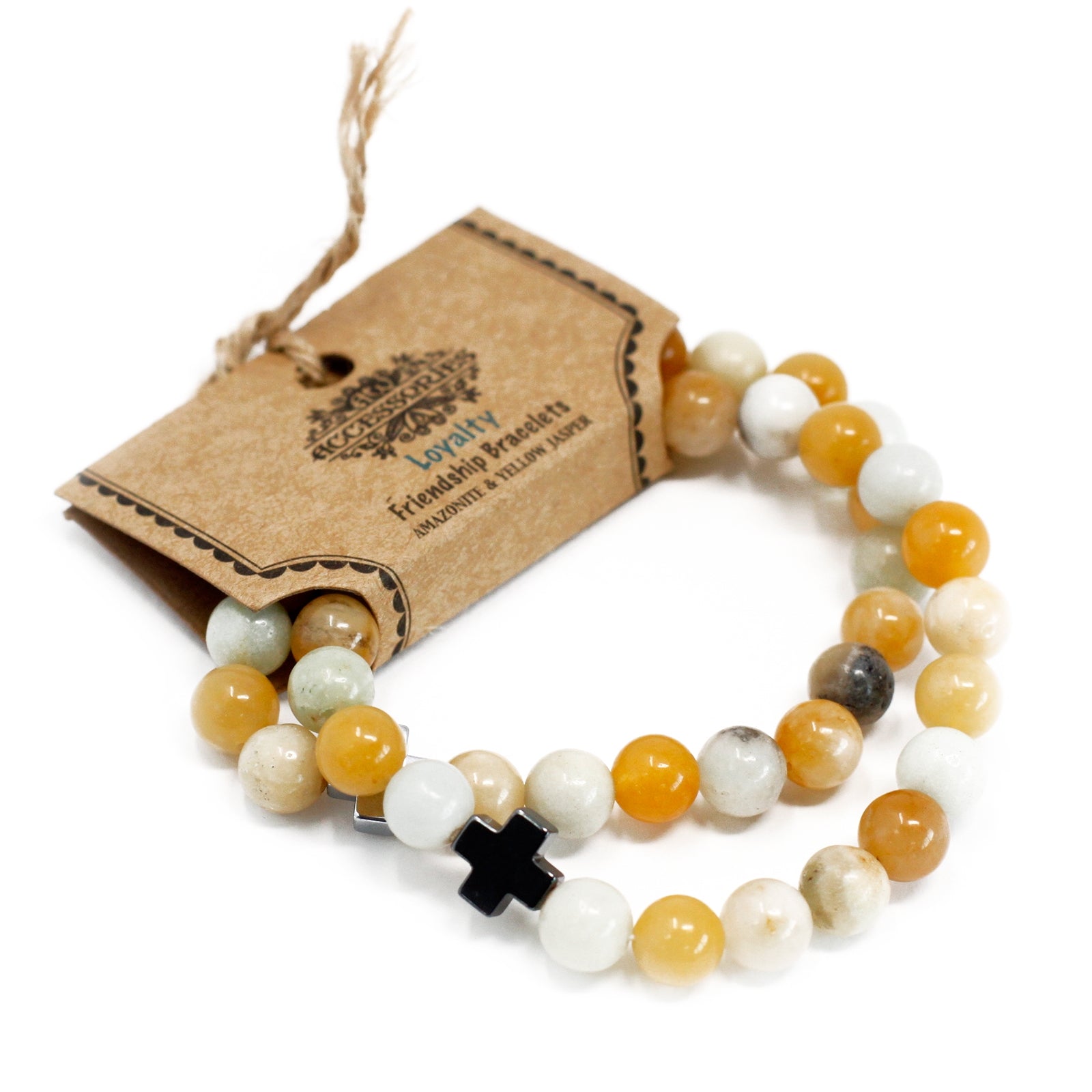 Set of 2 Gemstones Friendship Bracelets - Loyalty - Amazonite & Yellow Jasper - Per case: 1 Piece