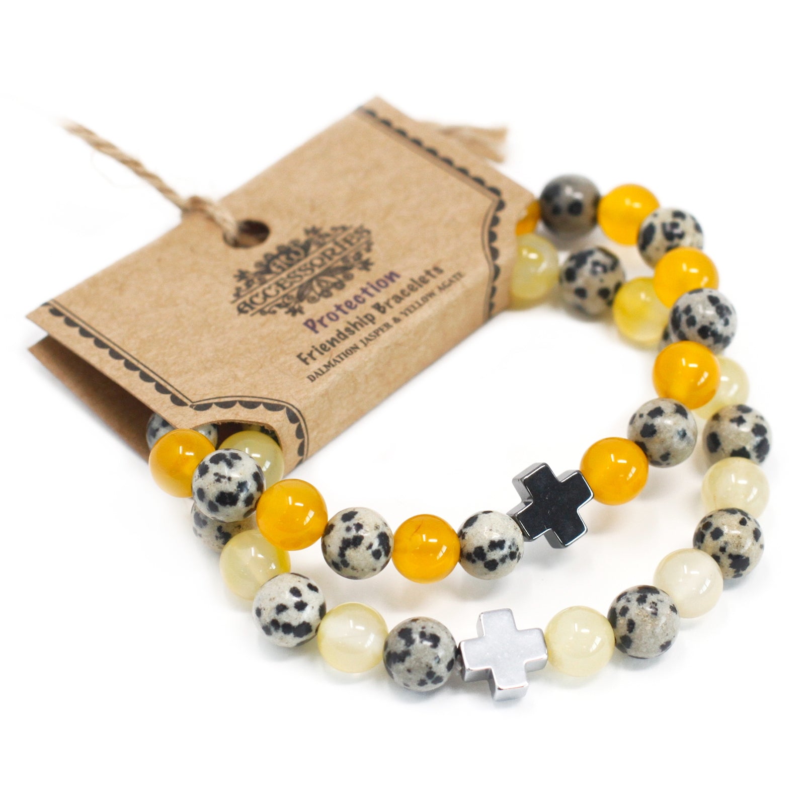Set of 2 Gemstones Friendship Bracelets - Protection - Dalmatian Jasper & Yellow Agate - Per case: 1 Piece