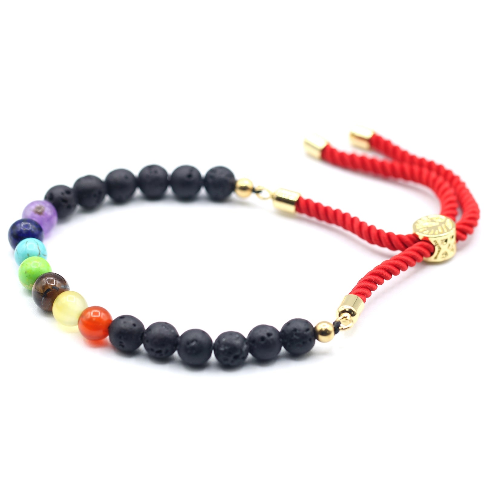 18K Gold Plated Gemstone Royal String Bracelet - Lava Stone Chakra - Per case: 1 Piece
