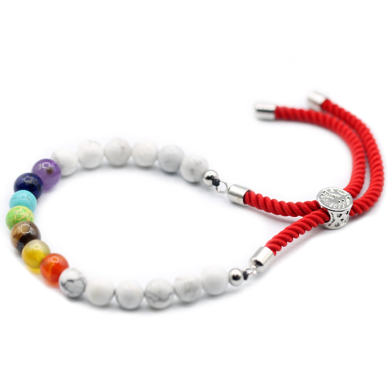 925 Silver Plated Gemstone Royal Red String Bracelet - White Howlite Chakra - Per case: 1 Piece