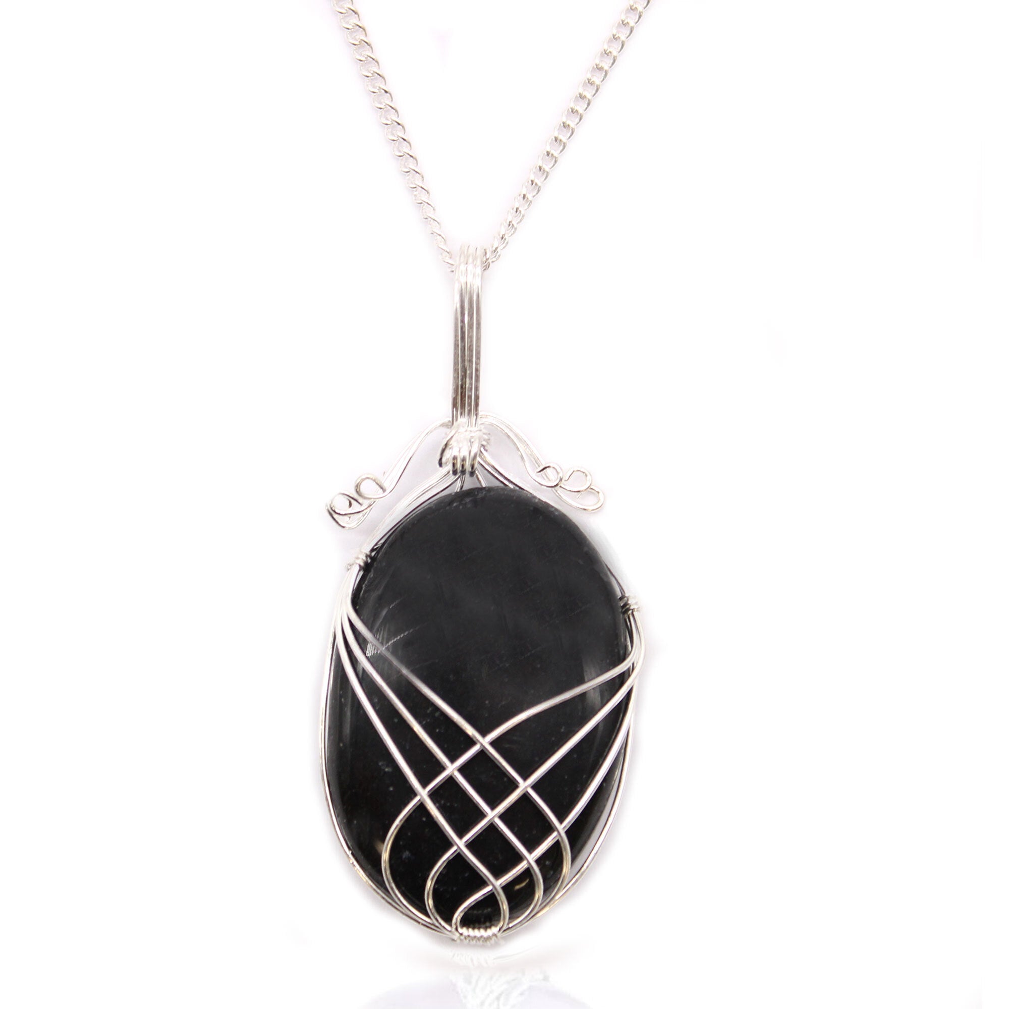 Swirl Wrapped Gemstone Necklace - Black Onyx - Per case: 1 Piece