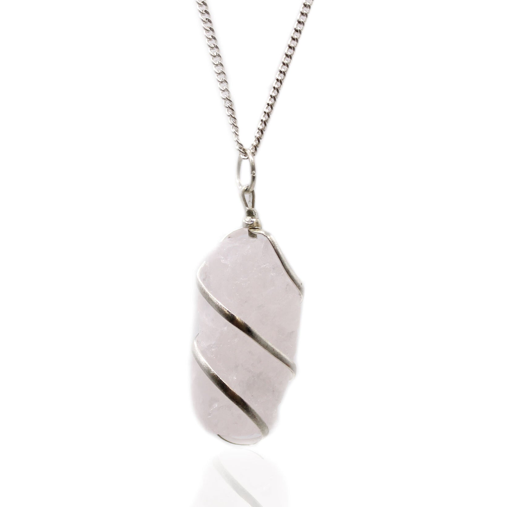 Cascade Wrapped Gemstone Necklace - Rough Rose Quartz - Per case: 1 Piece