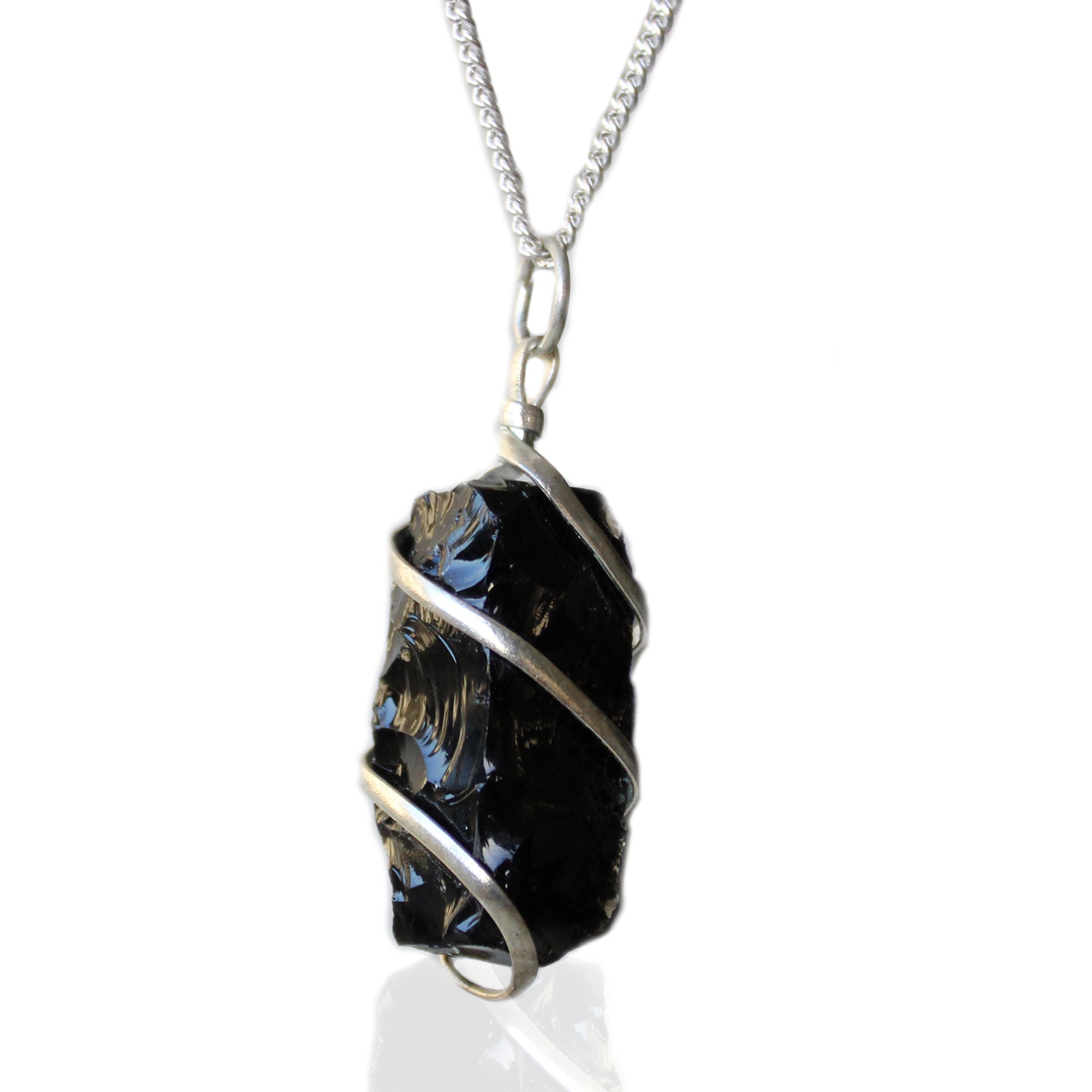 Cascade Wrapped Gemstone Necklace - Rough Black Onyx - Per case: 1 Piece