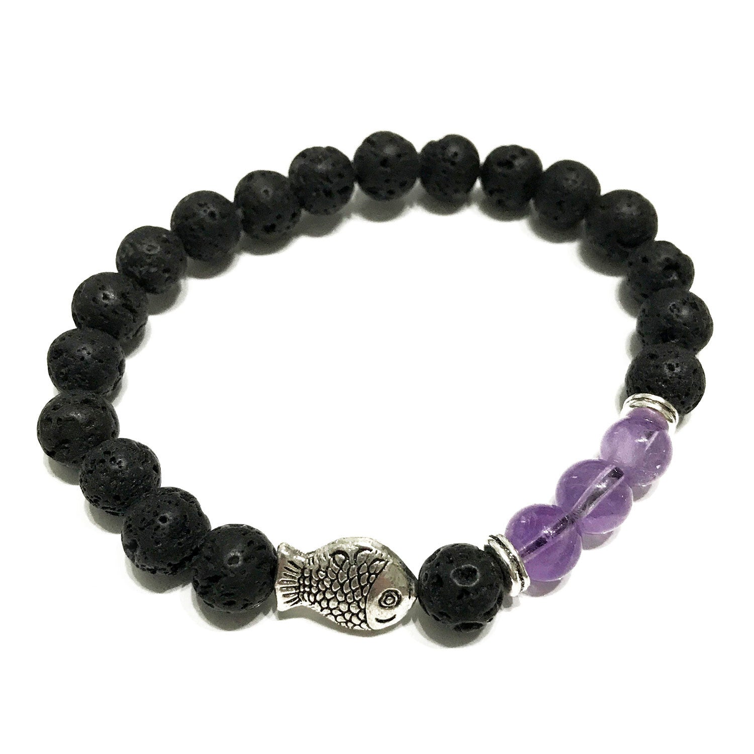 Lava Stone Bracelet - Fish Amethyst - Per case: 1 Piece