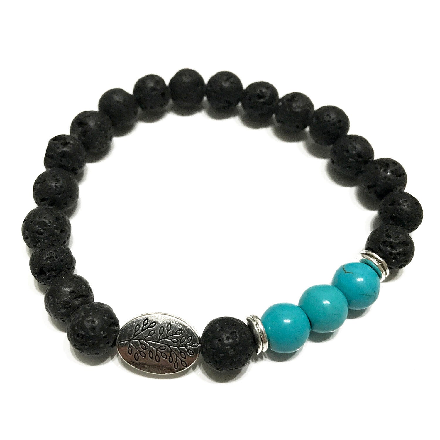 Lava Stone Bracelet - Leaf Turquoise - Per case: 1 Piece