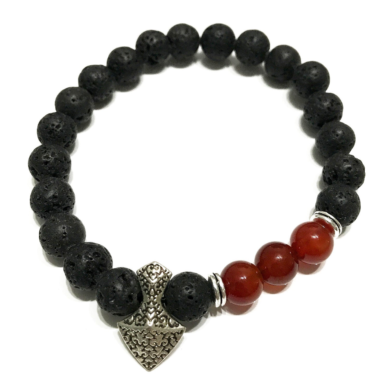 Lava Stone Bracelet - Axe-head Carnelian - Per case: 1 Piece