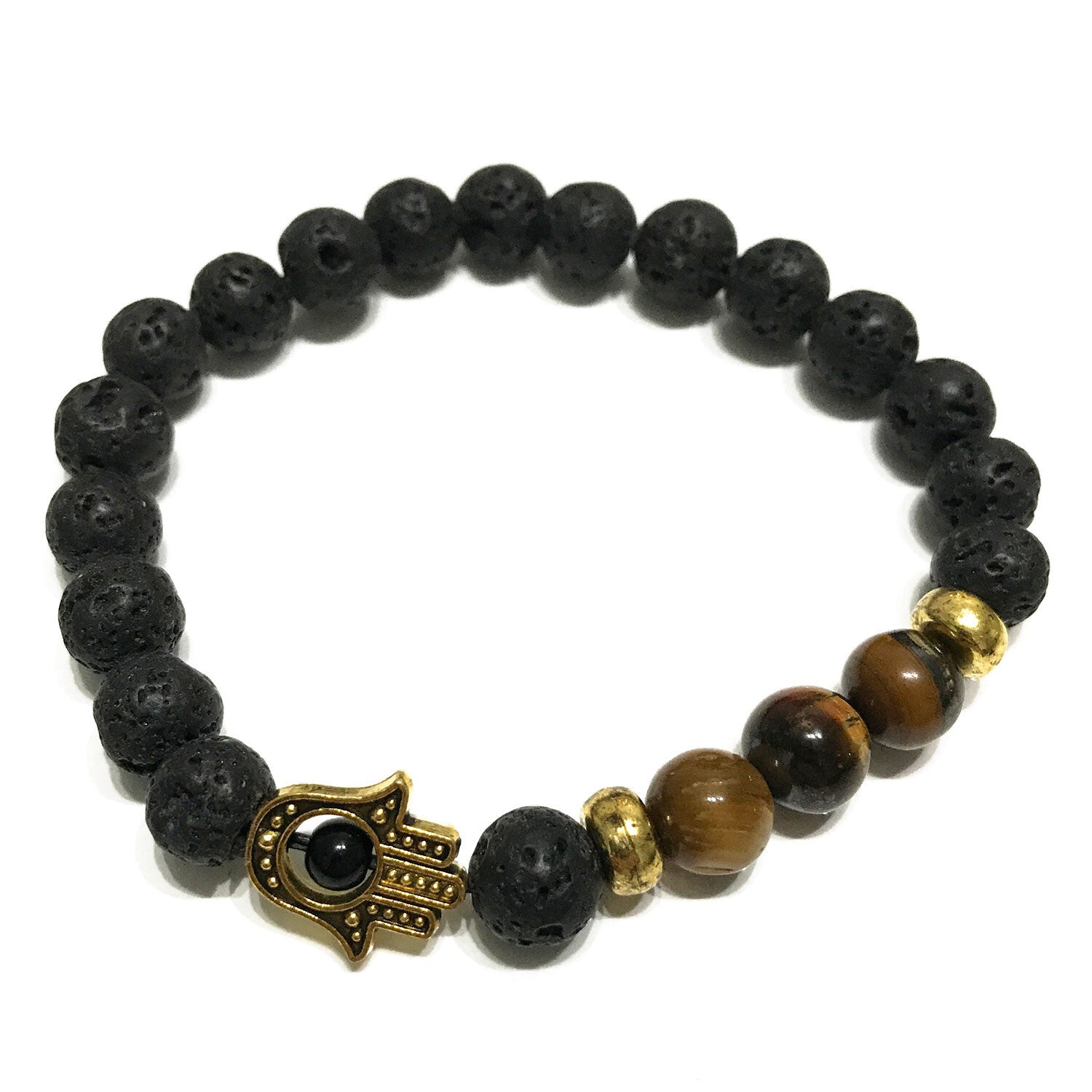 Lava Stone Bracelet - Hamsa Tiger-eye - Per case: 1 Piece