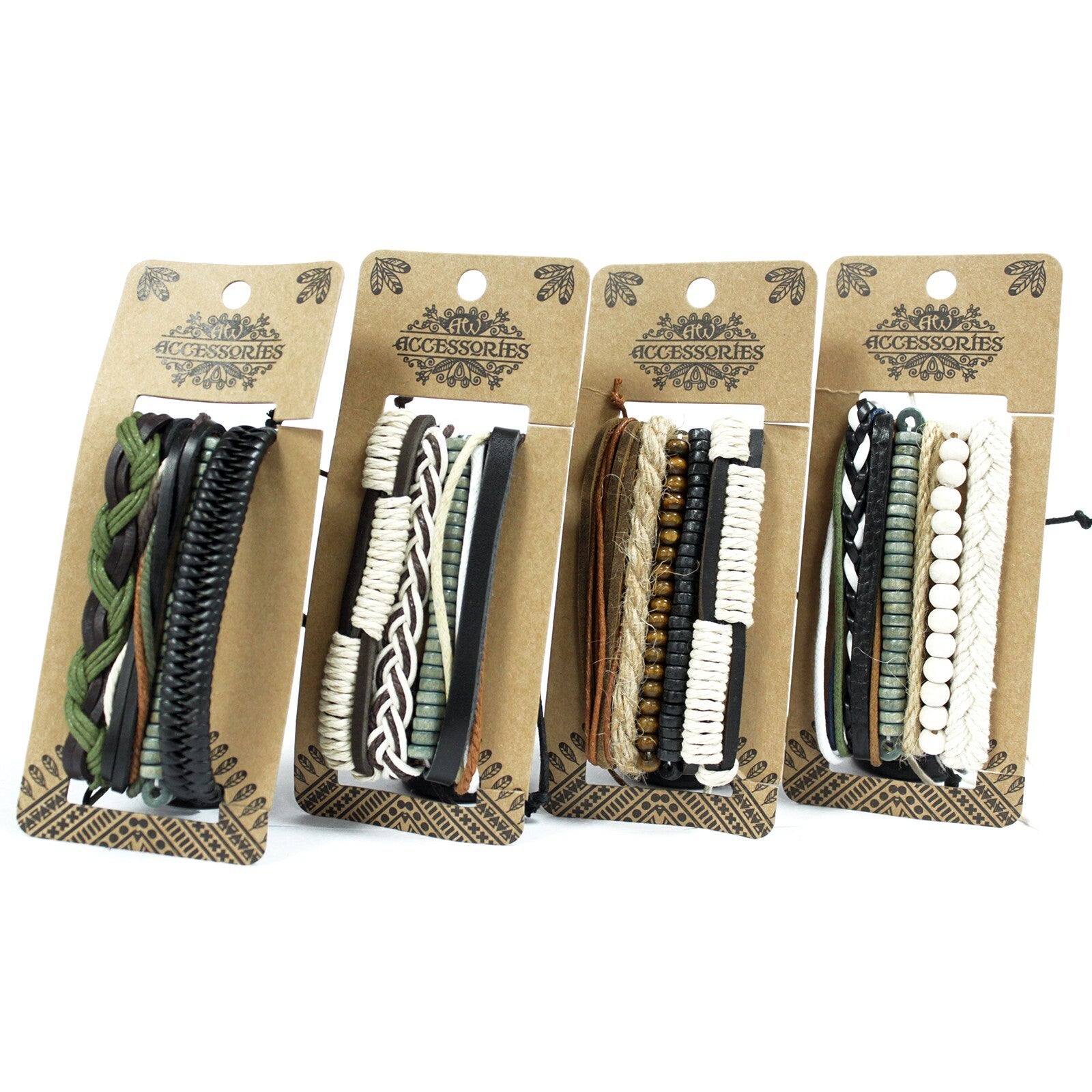 Mens Bracelet Sets - Green & Natural (asst) - Per case: 1 Piece
