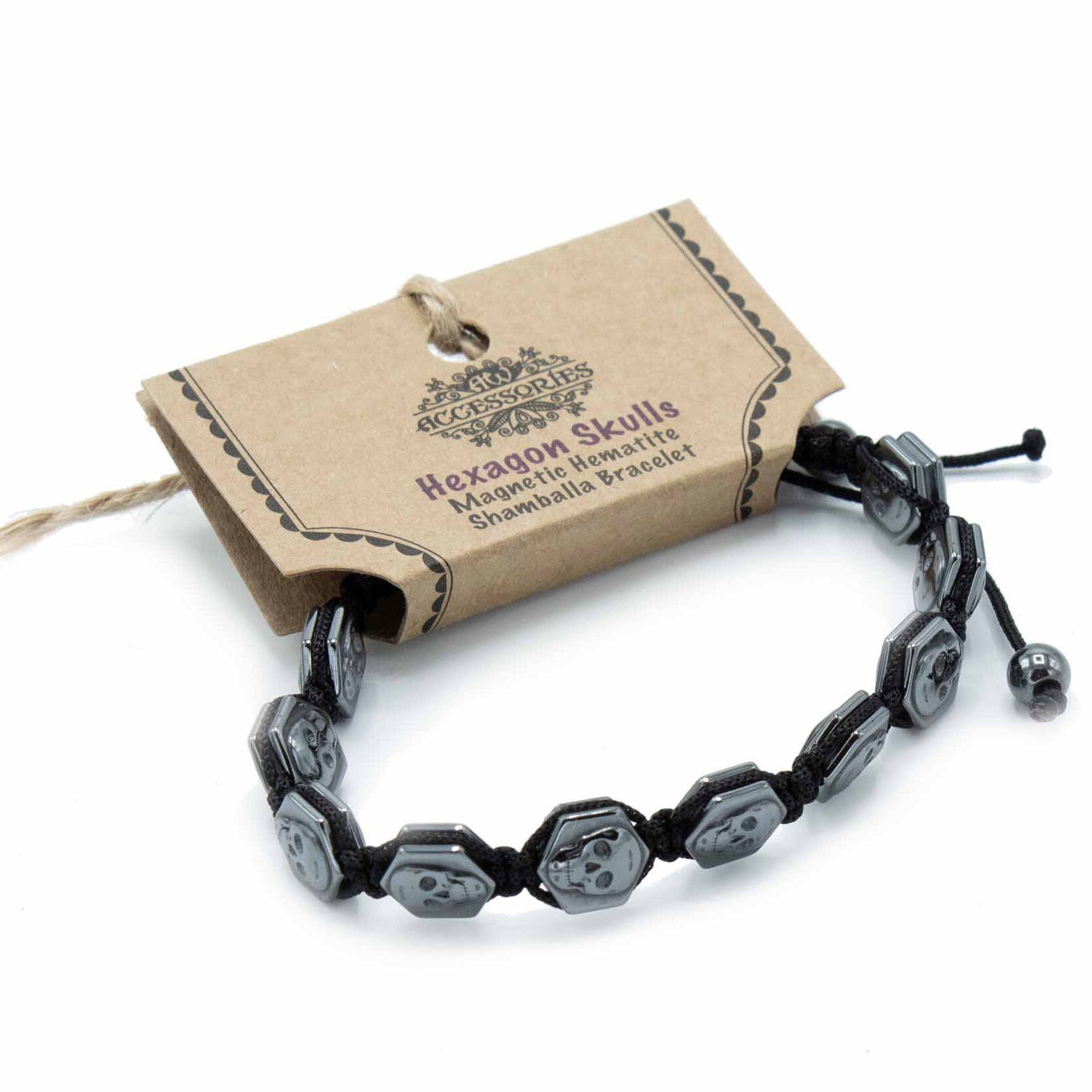 Magnetic Hematite Shamballa Bracelet - Hexagon Skulls - Per case: 1 Piece