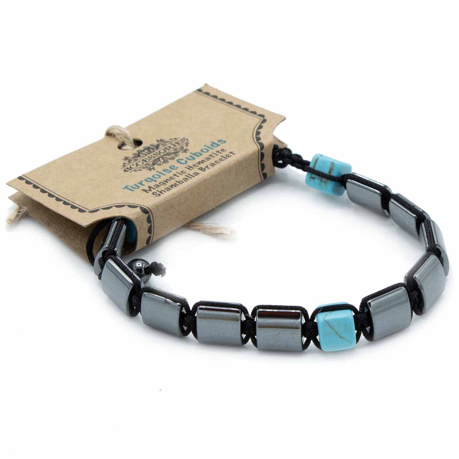Magnetic Hematite Shamballa Bracelet - Turqoise Cuboids - Per case: 1 Piece