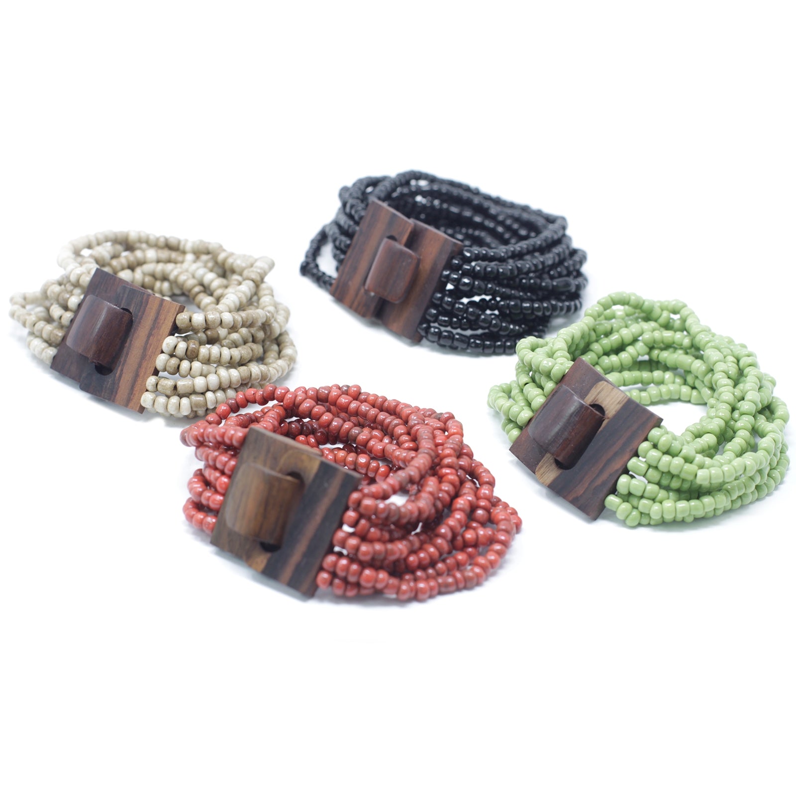 Multi-Bead Bangle Wooden Clasp - Assorted Colours - Per case: 1 Piece
