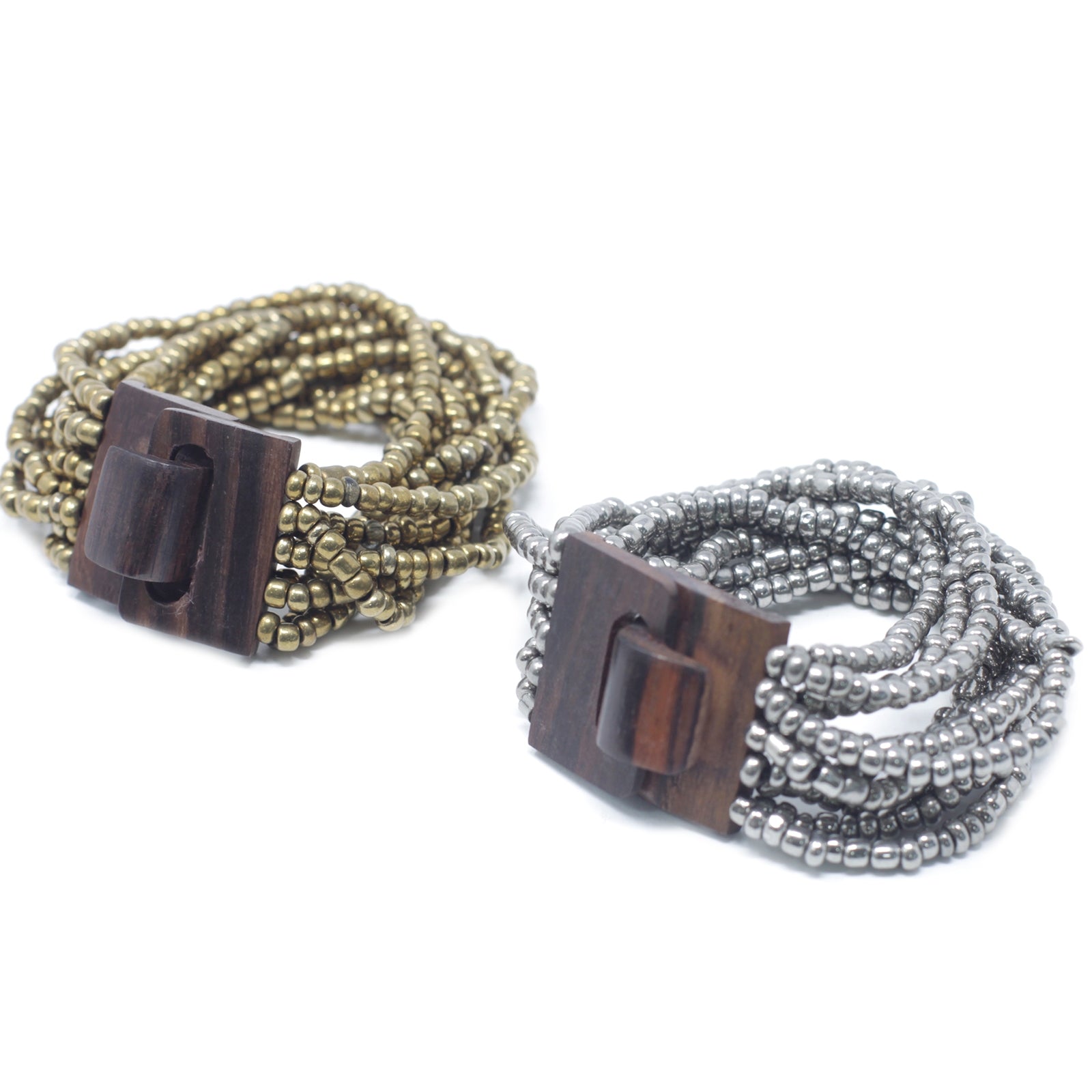 Multi-Bead Bangle Wooden Clasp - Assorted Gold/Bronze - Per case: 1 Piece