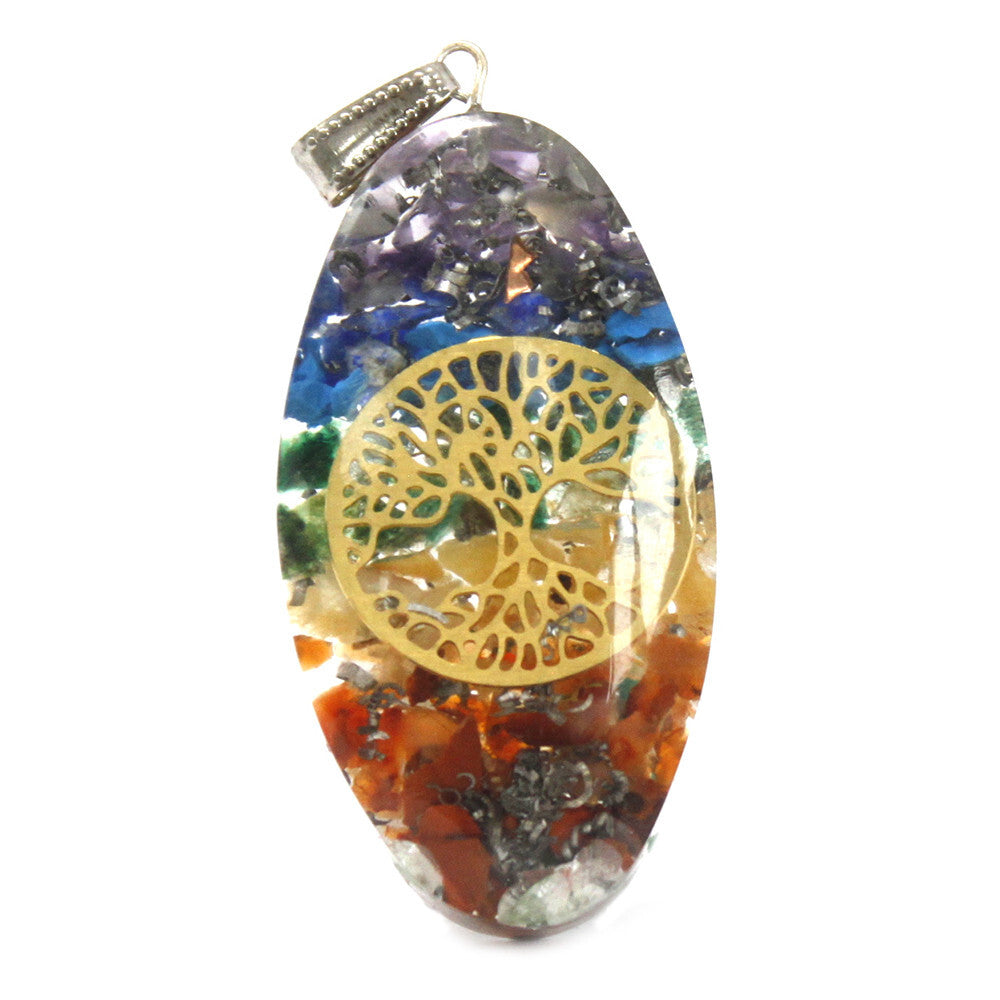 Orgonite Power Pendant - 7 Stone Chakra Oval with Tree - Per case: 1 Piece