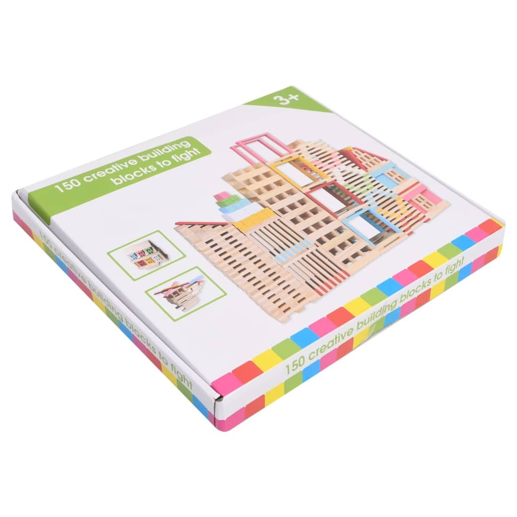 150 Piece Wooden Building Block Set Solid Pinewood Painted