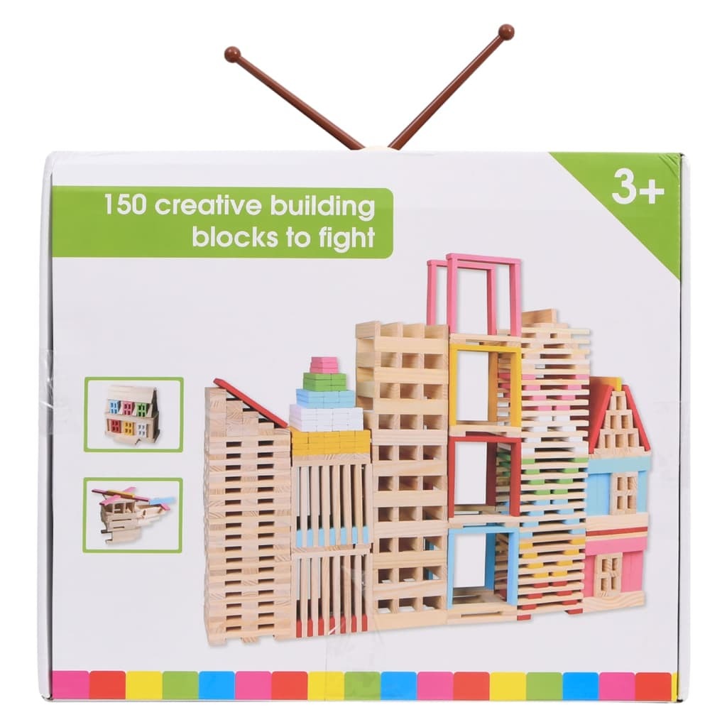 150 Piece Wooden Building Block Set Solid Pinewood Painted