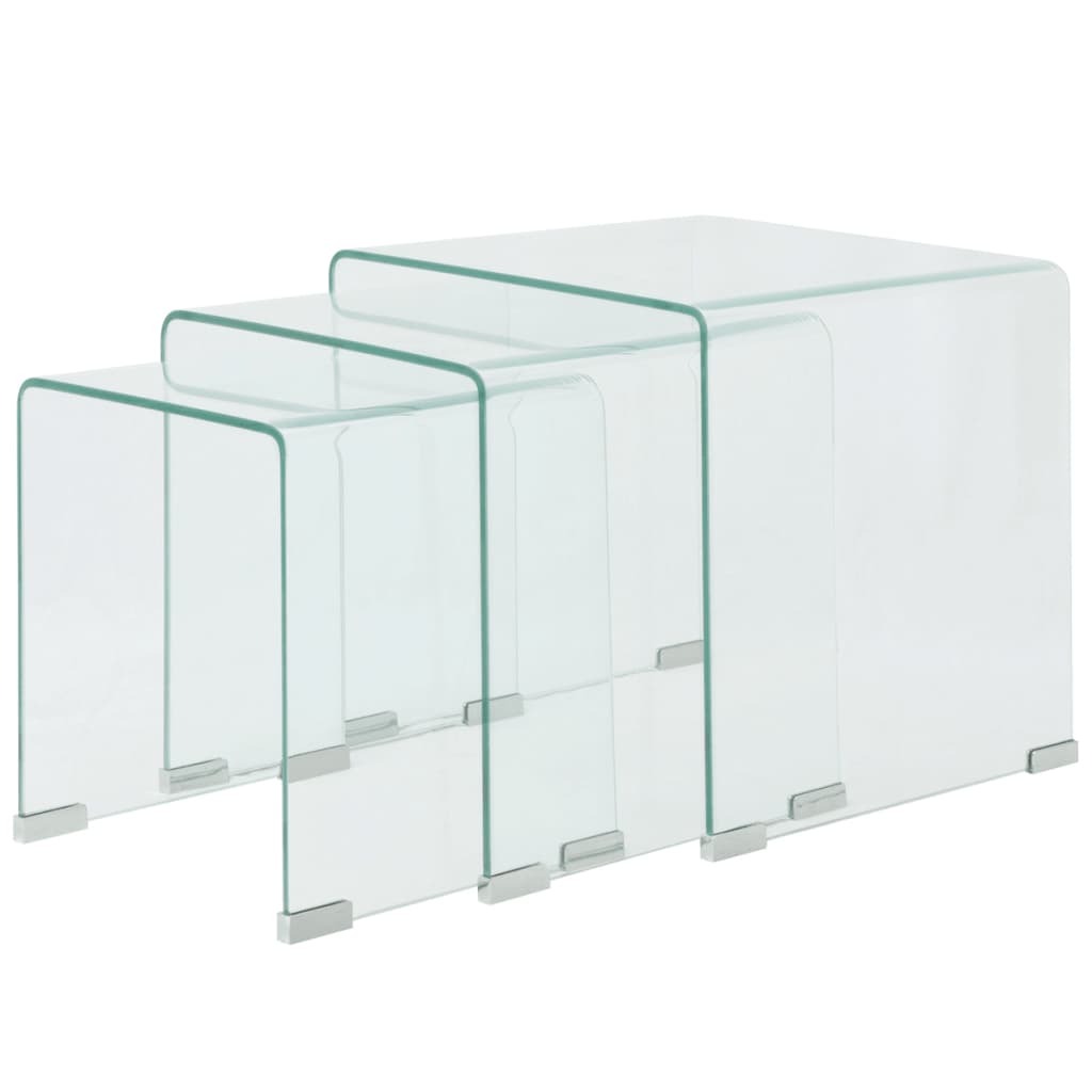 2-3 Piece Nesting Table Set Tempered Glass Clear