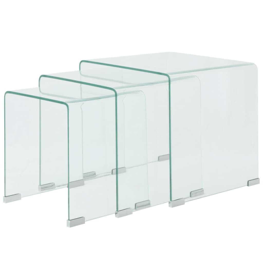 2-3 Piece Nesting Table Set Tempered Glass Clear