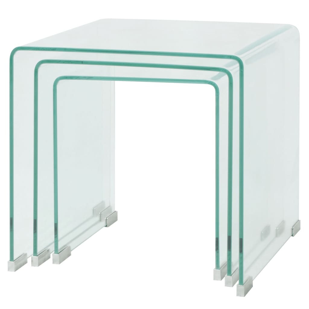 2-3 Piece Nesting Table Set Tempered Glass Clear