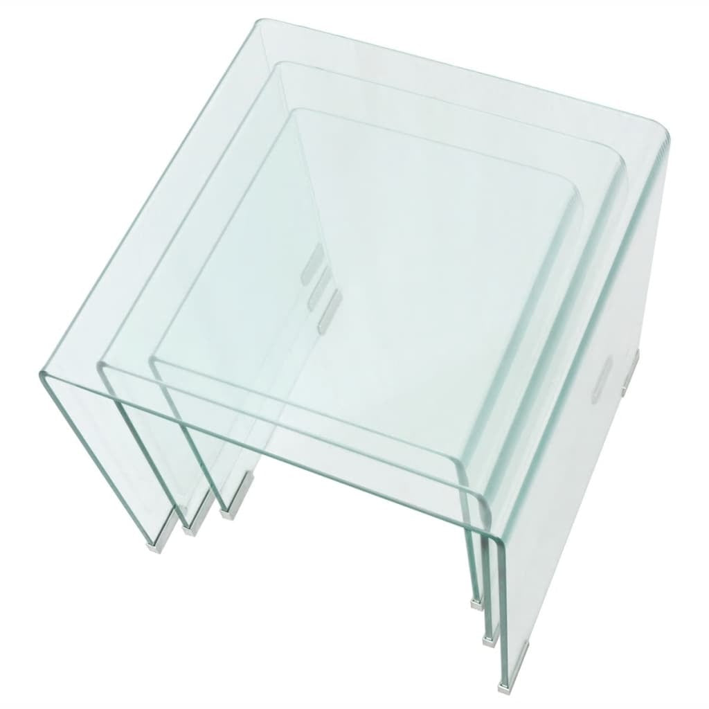 2-3 Piece Nesting Table Set Tempered Glass Clear
