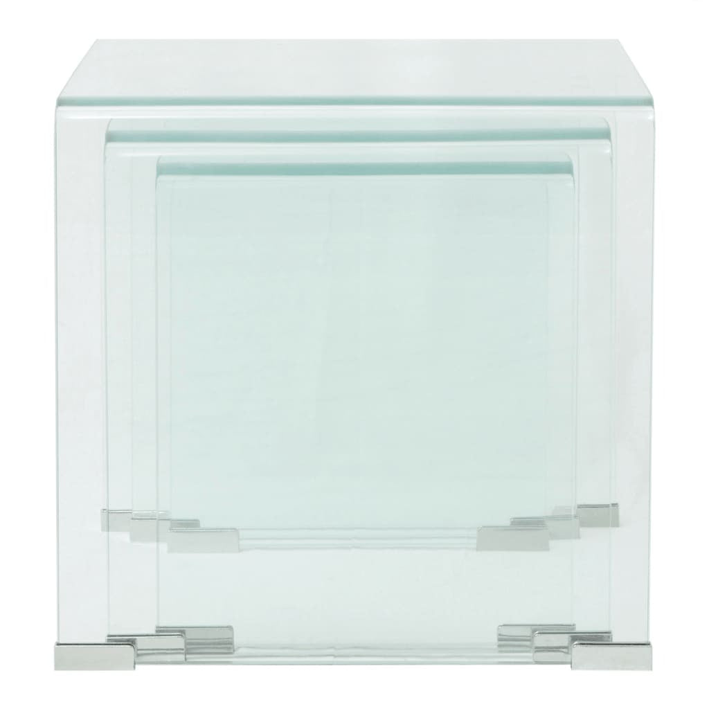 2-3 Piece Nesting Table Set Tempered Glass Clear