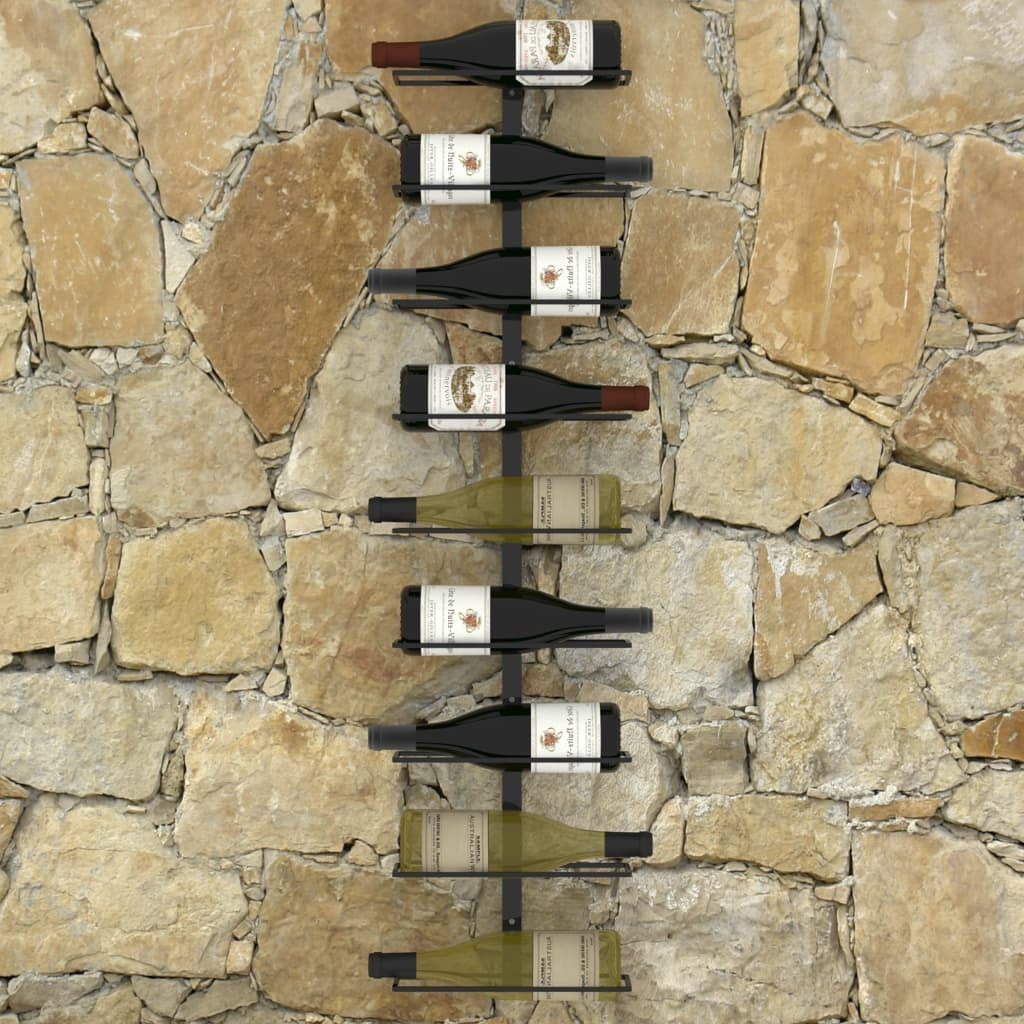 Wall-mounted Wine Rack for 9-10 Bottles Black Iron or Metal