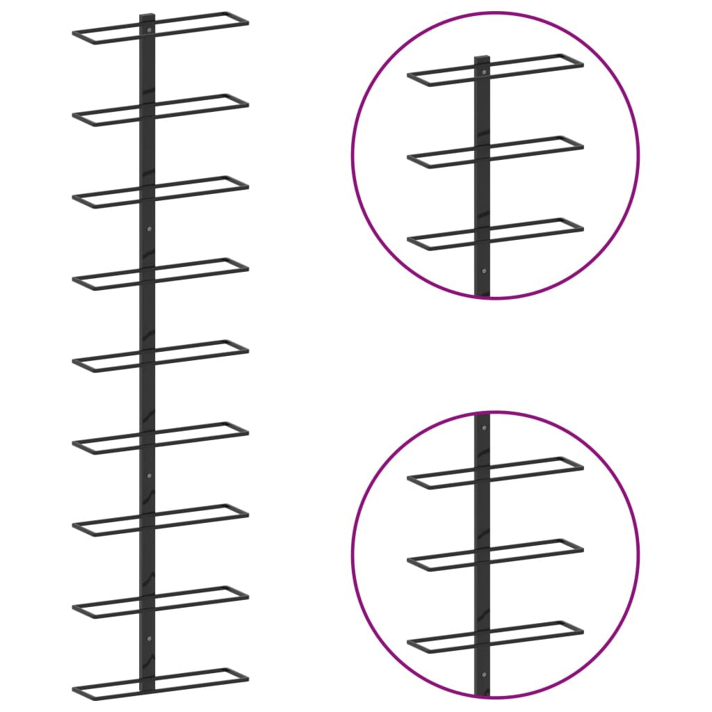 Wall-mounted Wine Rack for 9-10 Bottles Black Iron or Metal