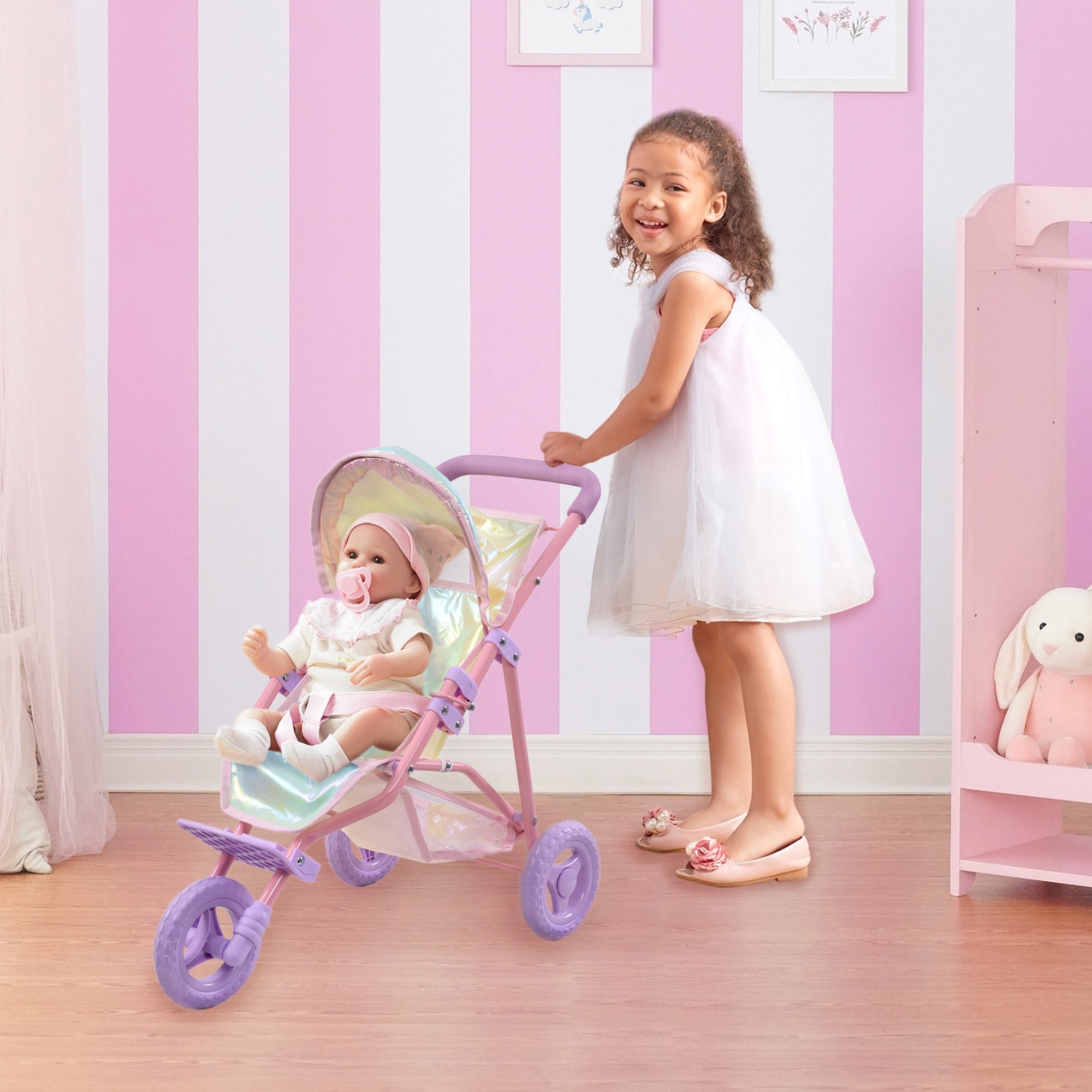 Olivia's Little World Dreamland Baby Doll Pram Pushchair Stroller with Storage
