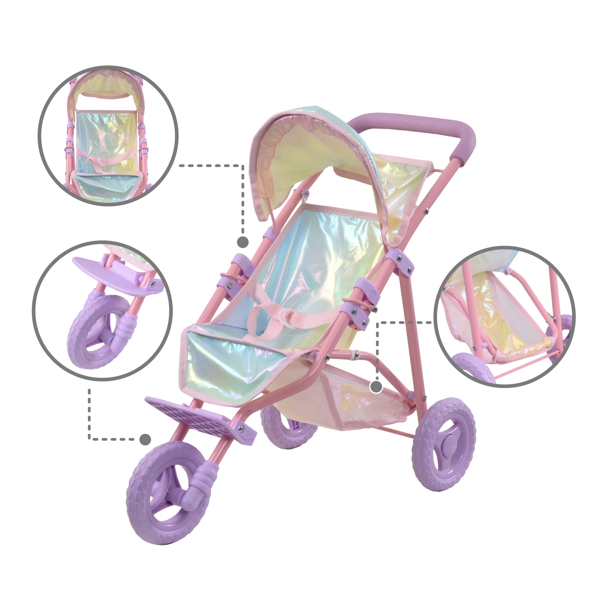 Olivia's Little World Dreamland Baby Doll Pram Pushchair Stroller with Storage