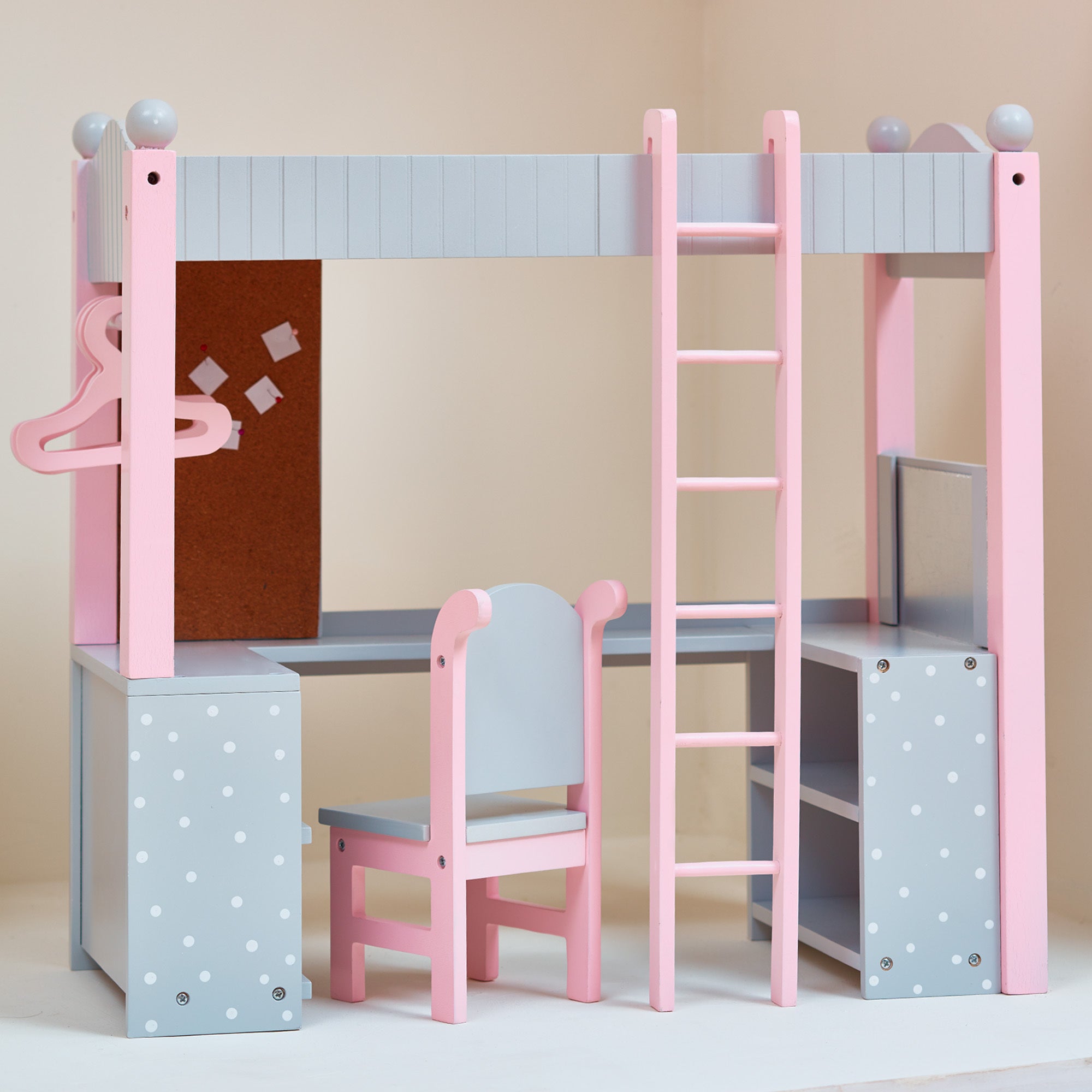 Olivias World Doll Wooden Furniture Polka Dots Double Bunk Bed Desk TD-0204AG