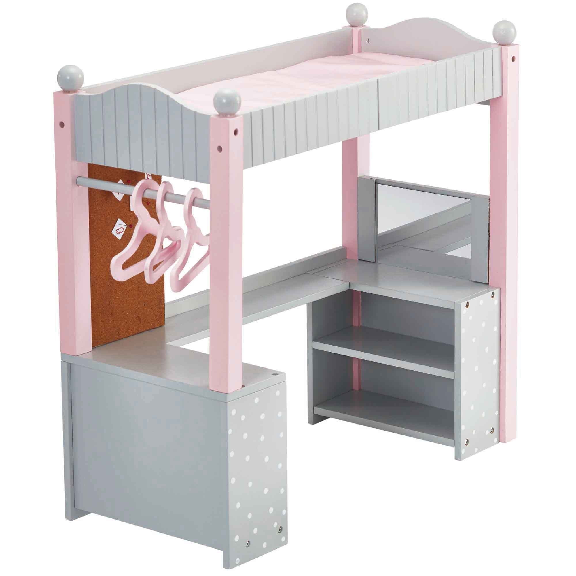 Olivias World Doll Wooden Furniture Polka Dots Double Bunk Bed Desk TD-0204AG