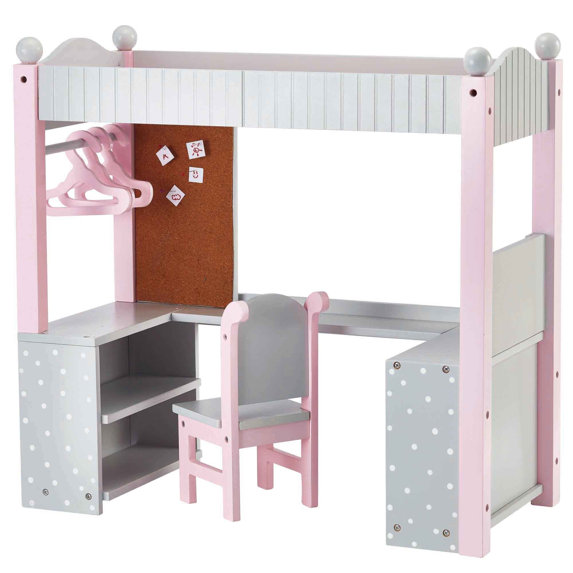 Olivias World Doll Wooden Furniture Polka Dots Double Bunk Bed Desk TD-0204AG