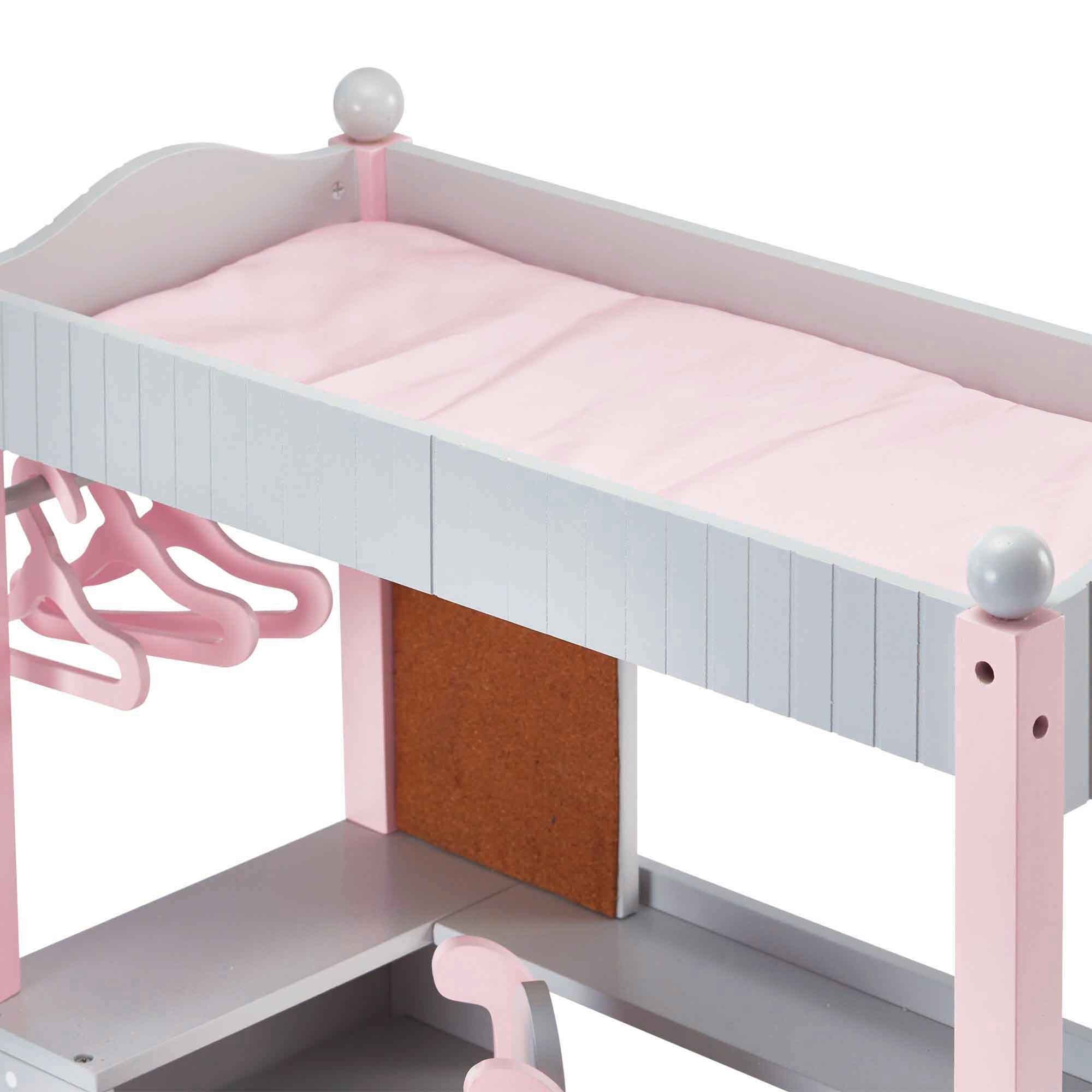 Olivias World Doll Wooden Furniture Polka Dots Double Bunk Bed Desk TD-0204AG