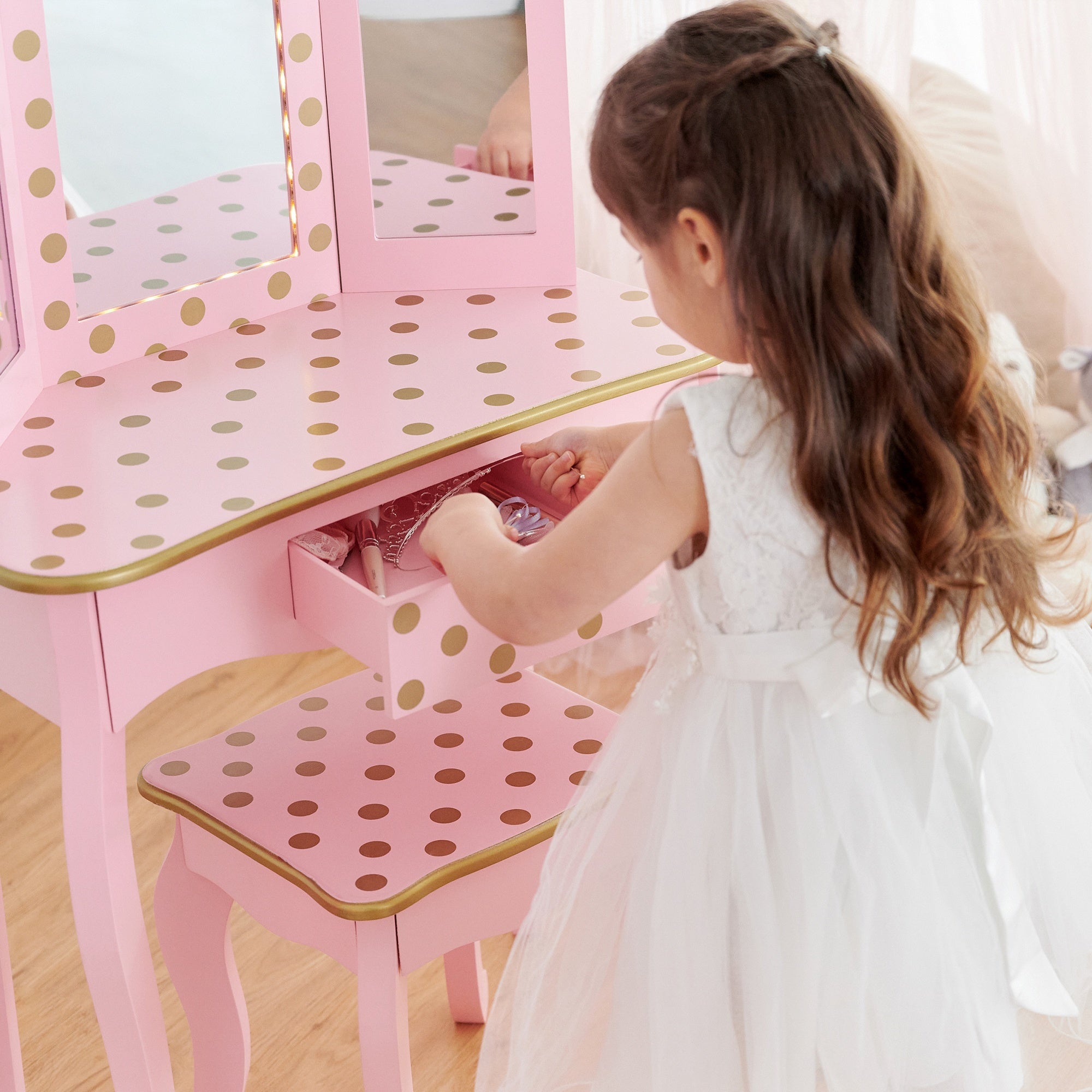Fantasy Fields Kids Play Vanity Set & Lights Light Pink/Rose Gold TD-11670LL