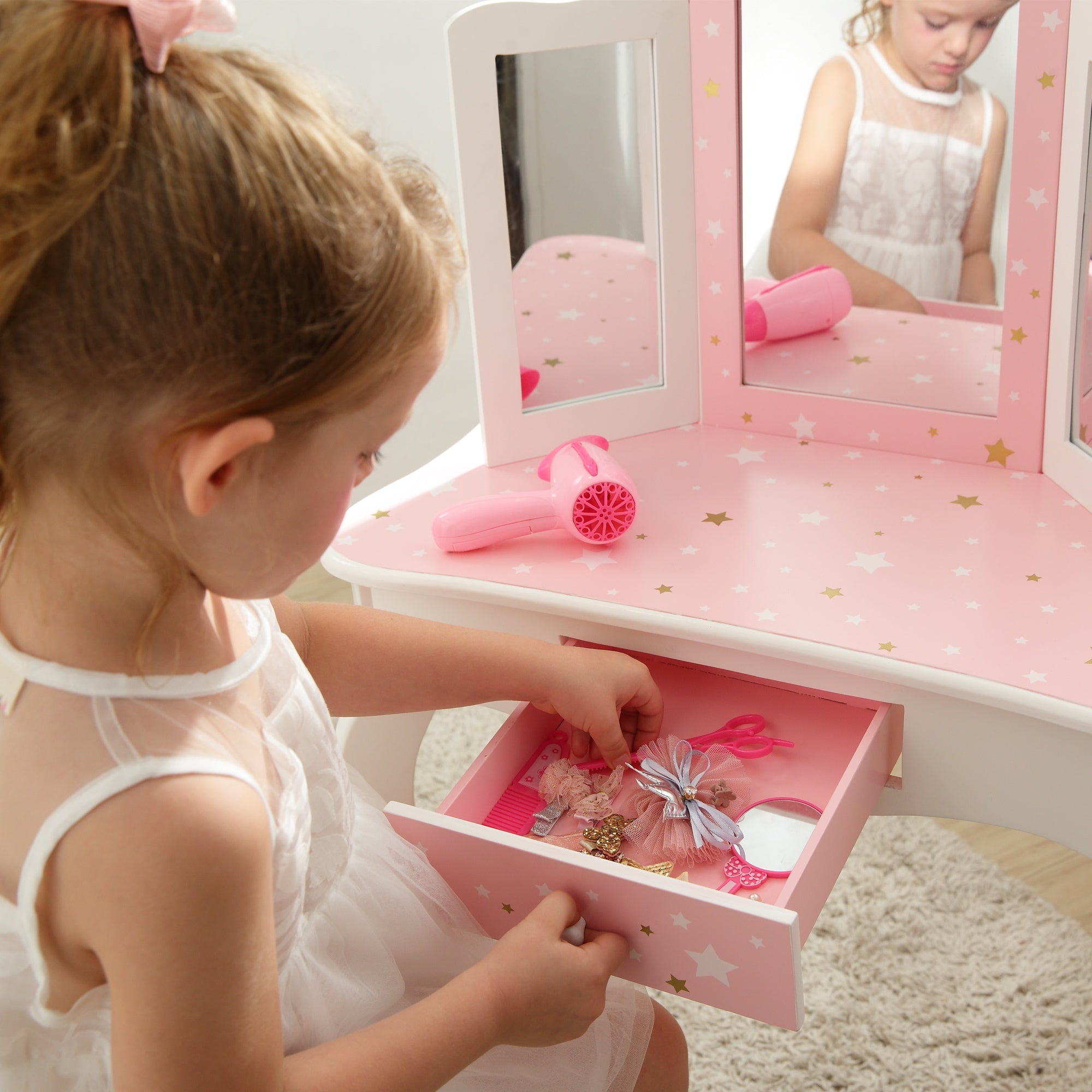 Fantasy Fields Star Dressing Tables Vanity Table w/ Mirror & Stool TD-11670Q