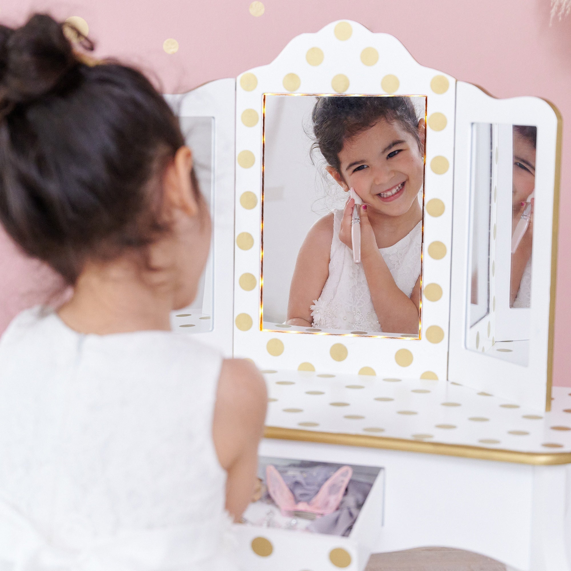 Fantasy Fields Wooden Play Vanity Set With Mirror & Lights White/Gold TD-11670ML