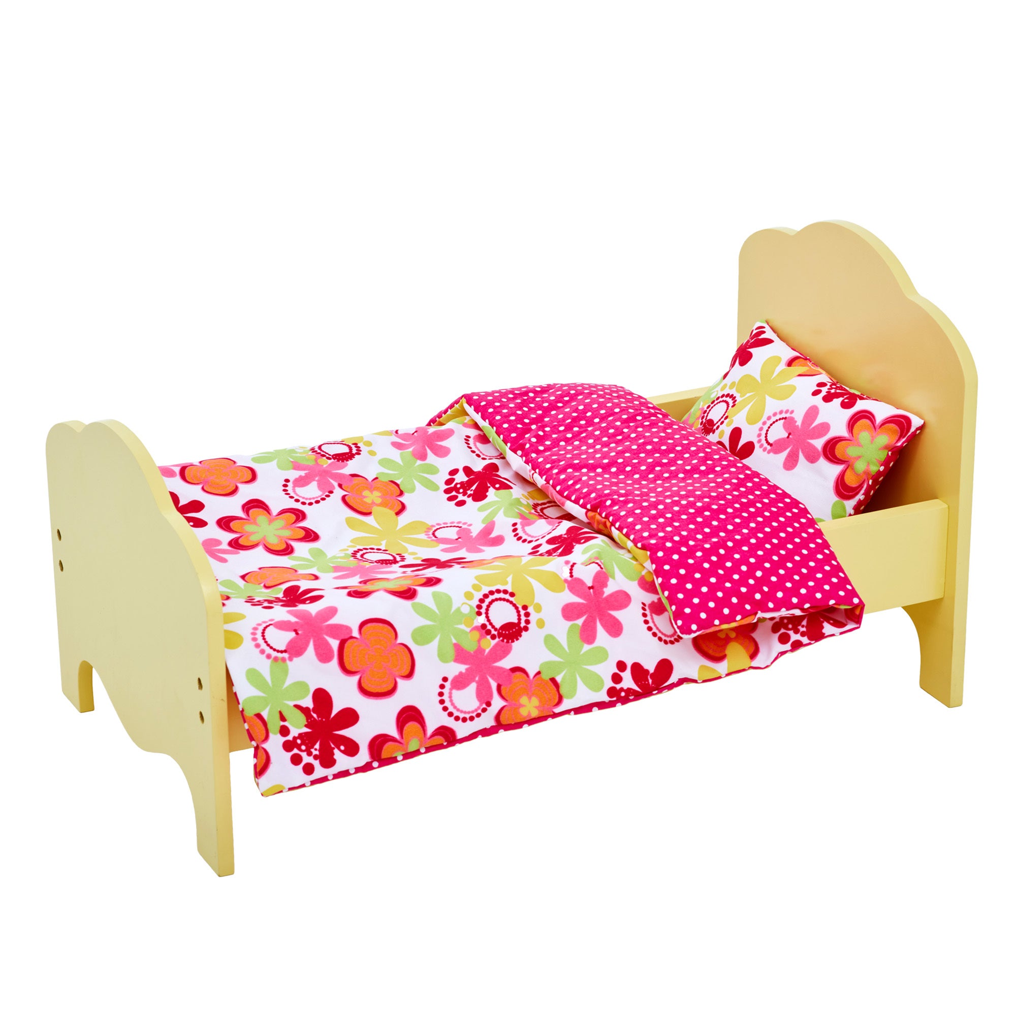 Olivia's Little World Doll Single Bed Yellow & Bedding Set Floral TD-11929-1J