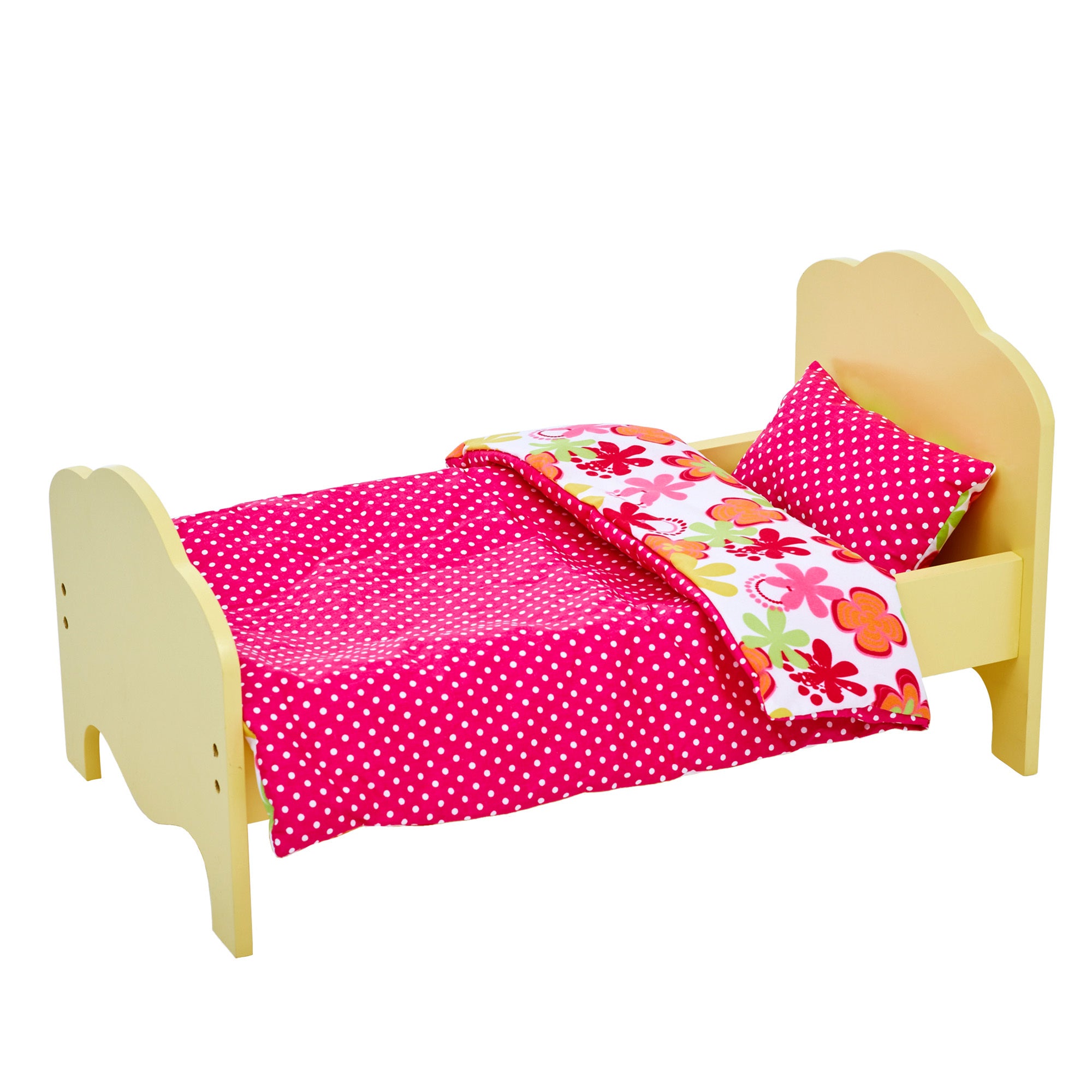 Olivia's Little World Doll Single Bed Yellow & Bedding Set Floral TD-11929-1J