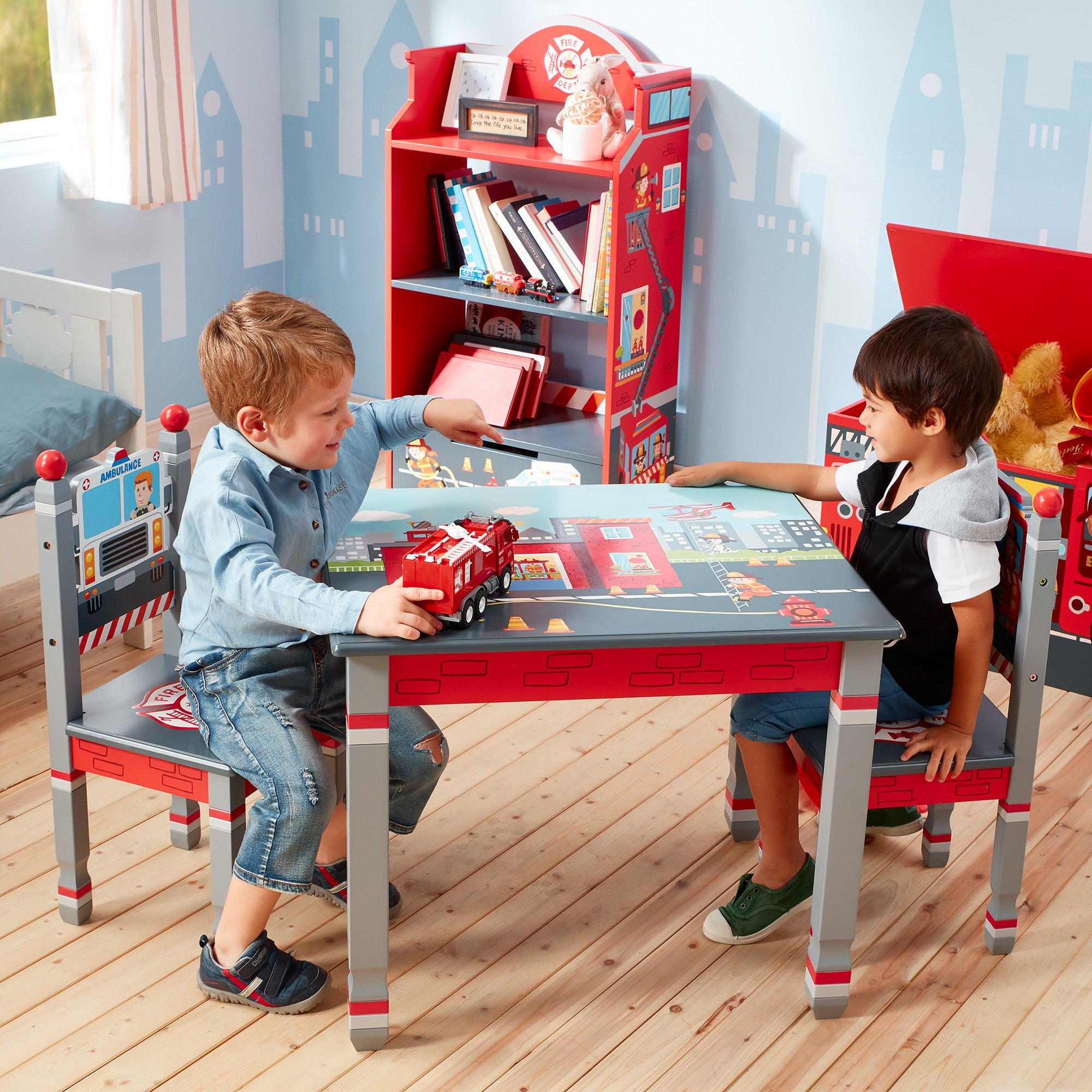 Fantasy Fields Lil Fire Fighters Childrens Kids Wooden 2 Chair Set TD-12514A2