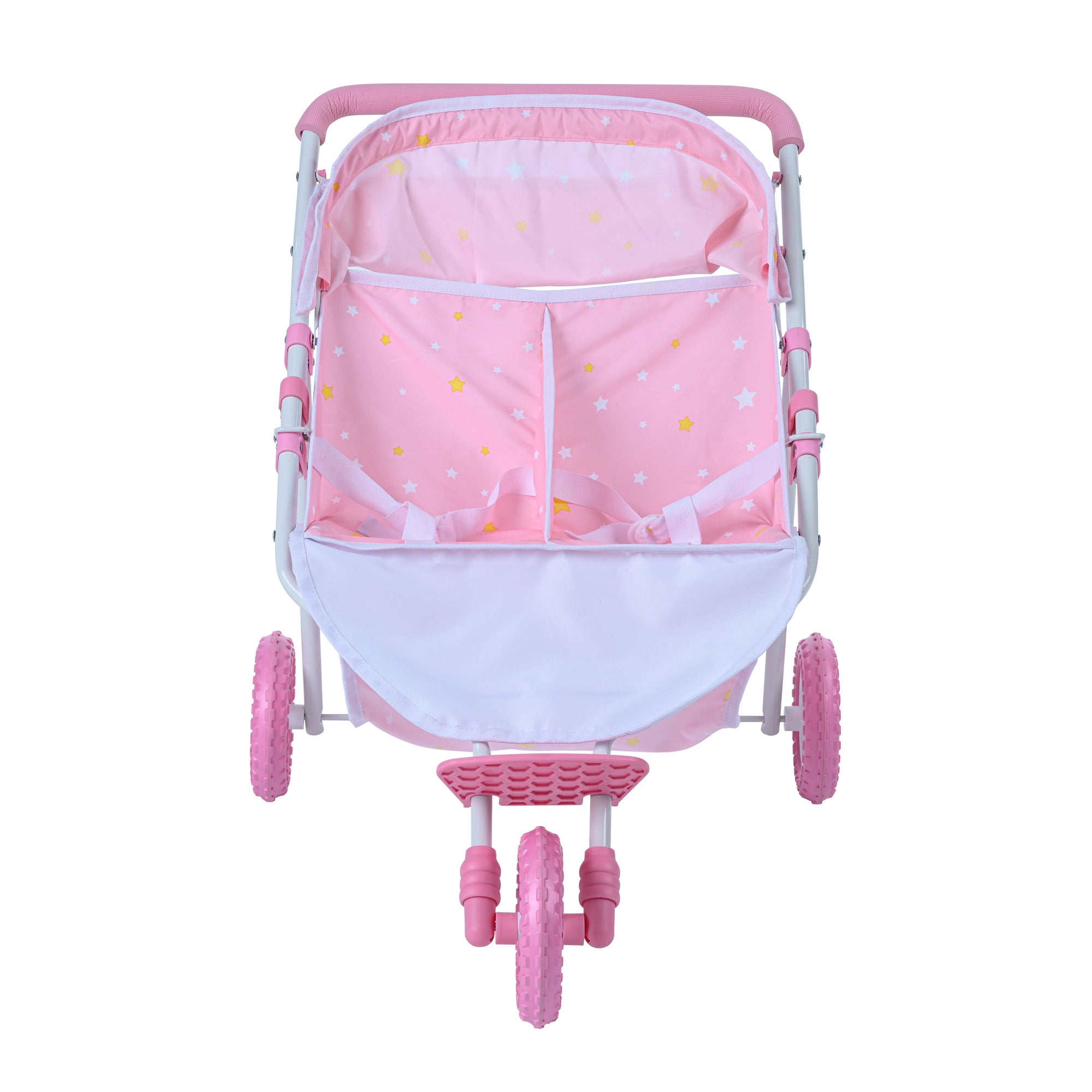 Olivia's Little World Double Twin Baby Doll Pram Stroller Pink Stars OL-00012