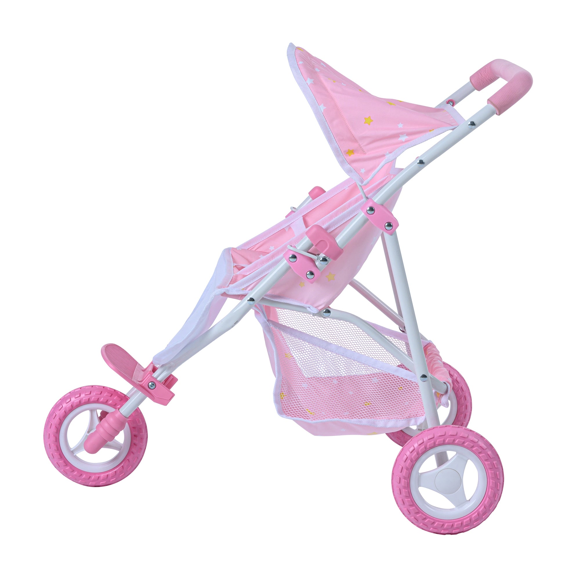 Olivia's Little World Double Twin Baby Doll Pram Stroller Pink Stars OL-00012