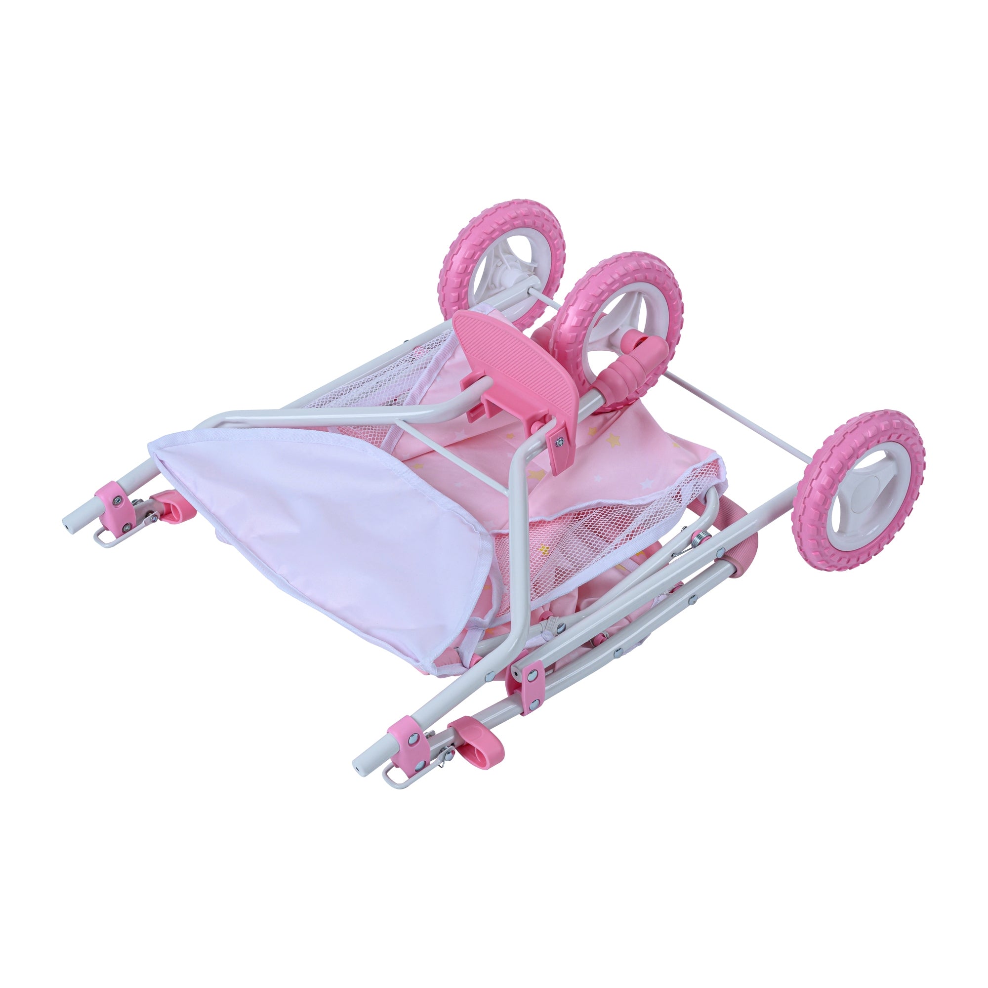 Olivia's Little World Double Twin Baby Doll Pram Stroller Pink Stars OL-00012