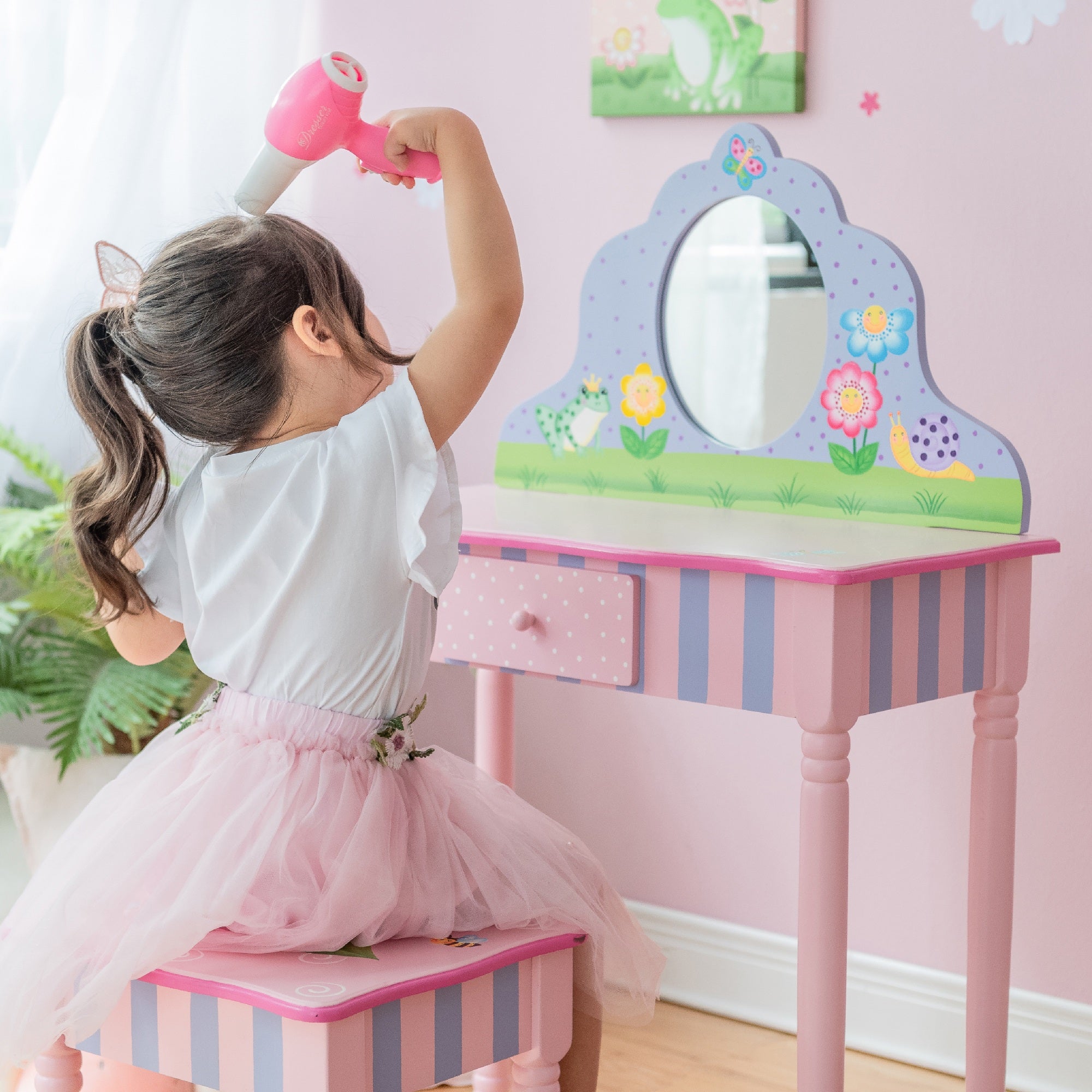 Fantasy Fields Childrens Play Wooden Vanity Table, Stool Set & Mirror TD-13245A