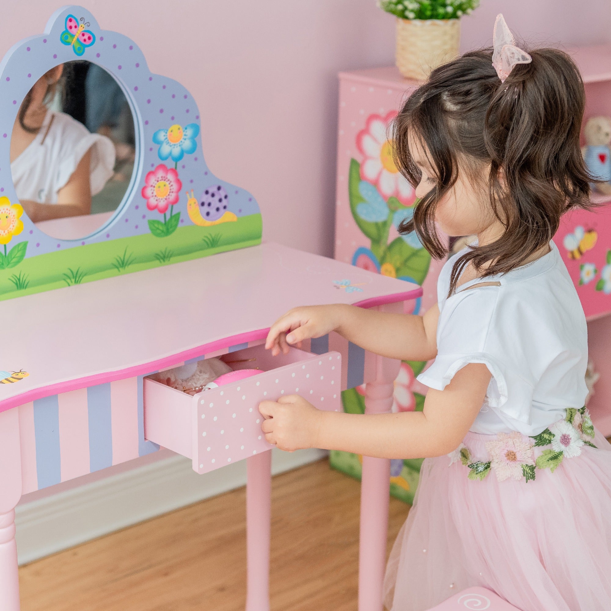 Fantasy Fields Childrens Play Wooden Vanity Table, Stool Set & Mirror TD-13245A