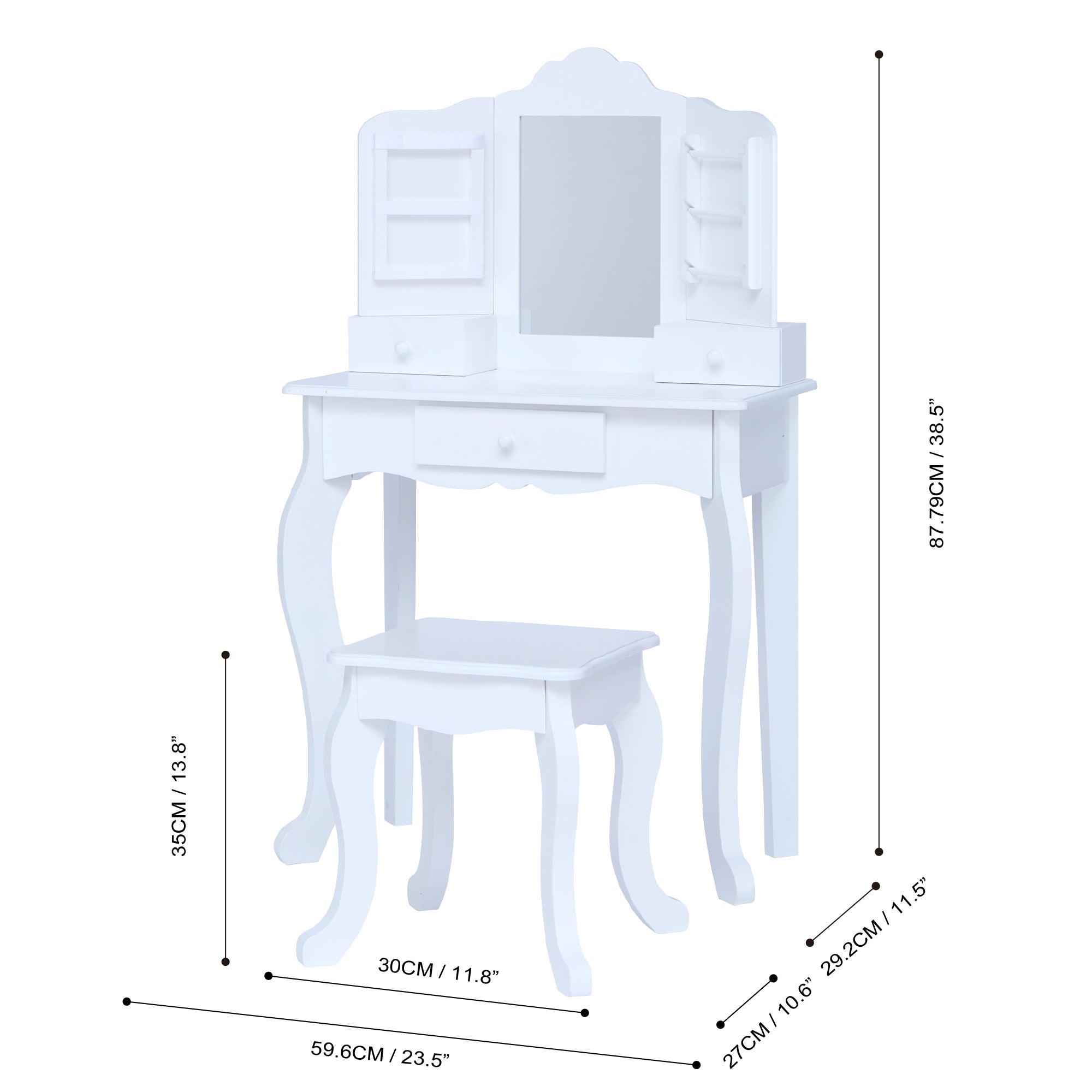 Fantasy Fields Kids Dressing Table Vanity Set, Mirror & Stool White TD-13366D