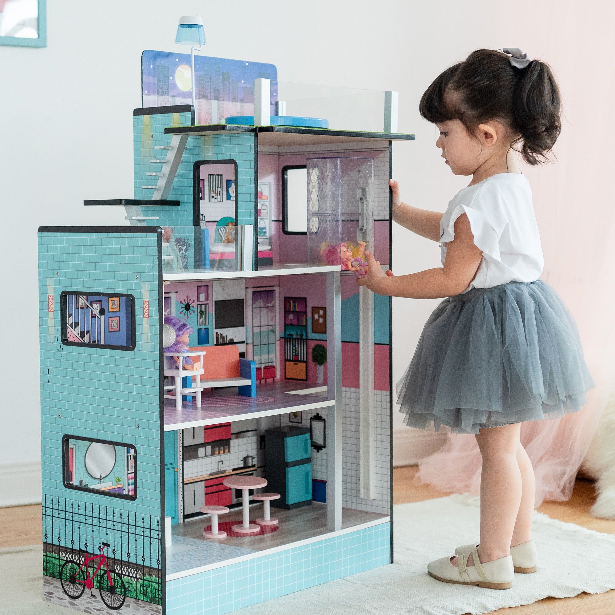 Oliva's Little World Dolls House Wooden Doll House w/ 11 Accessories TD-13111D