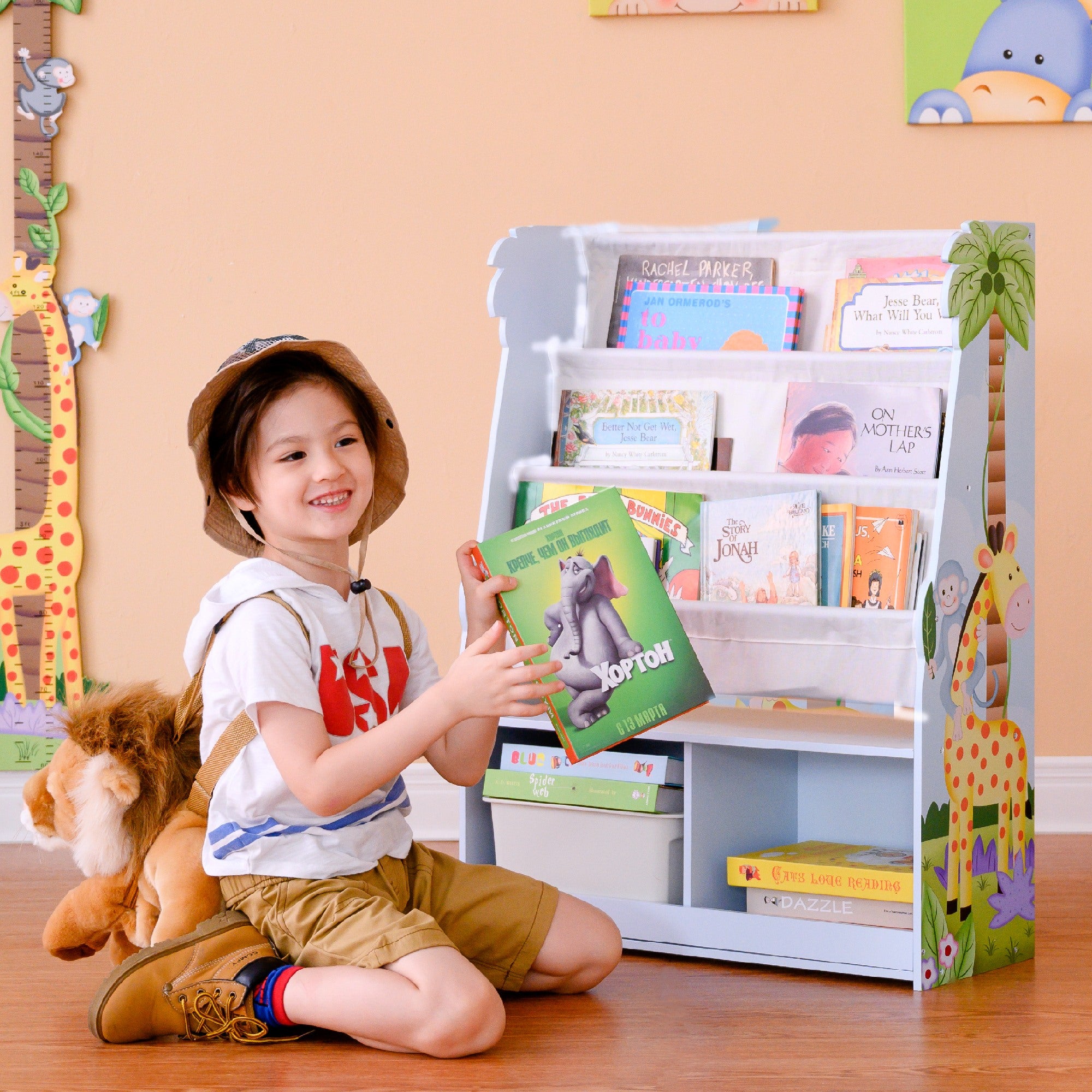 Fantasy Fields Sunny Safari Kids Wooden Bookcase with Storage Multi TD-13410SS