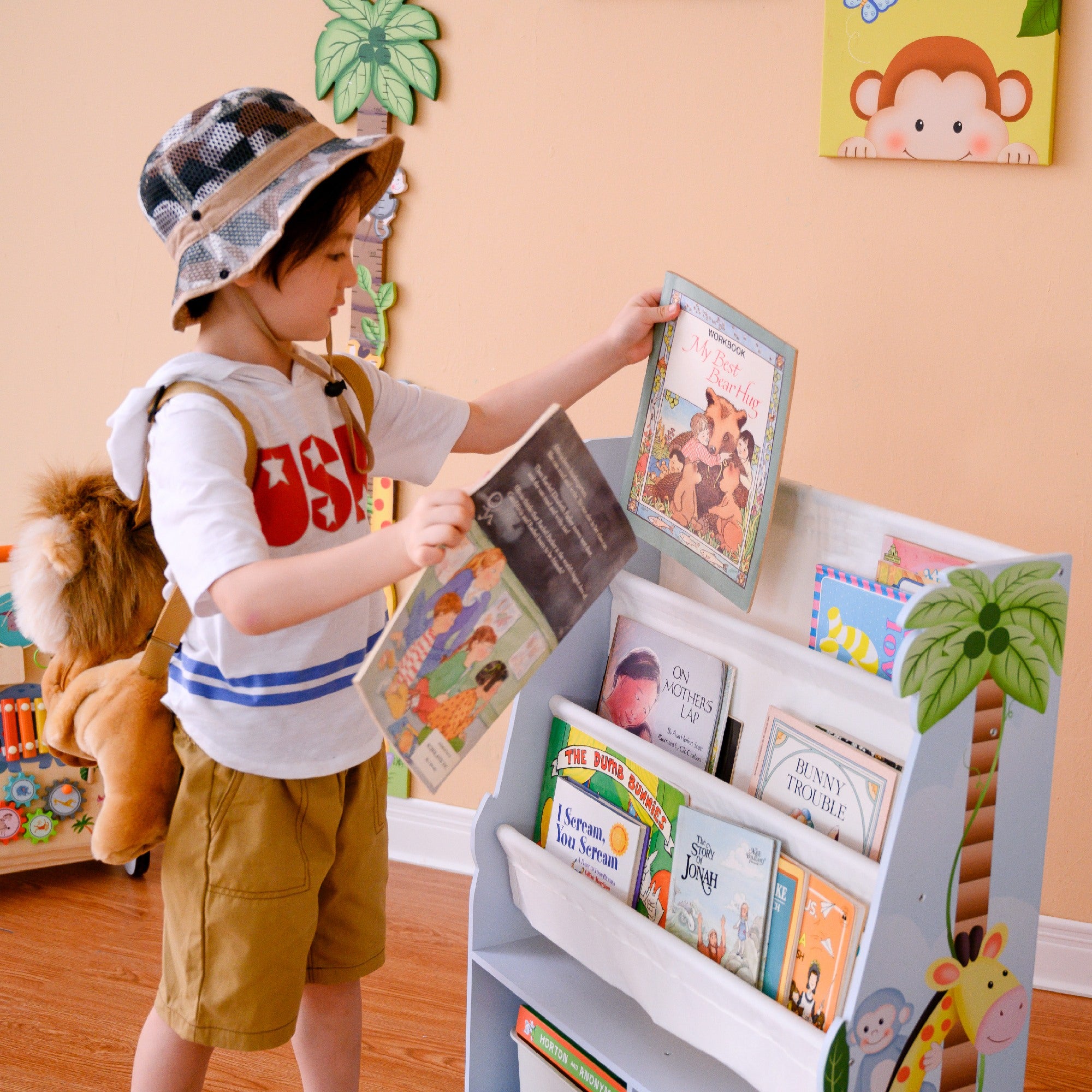 Fantasy Fields Sunny Safari Kids Wooden Bookcase with Storage Multi TD-13410SS